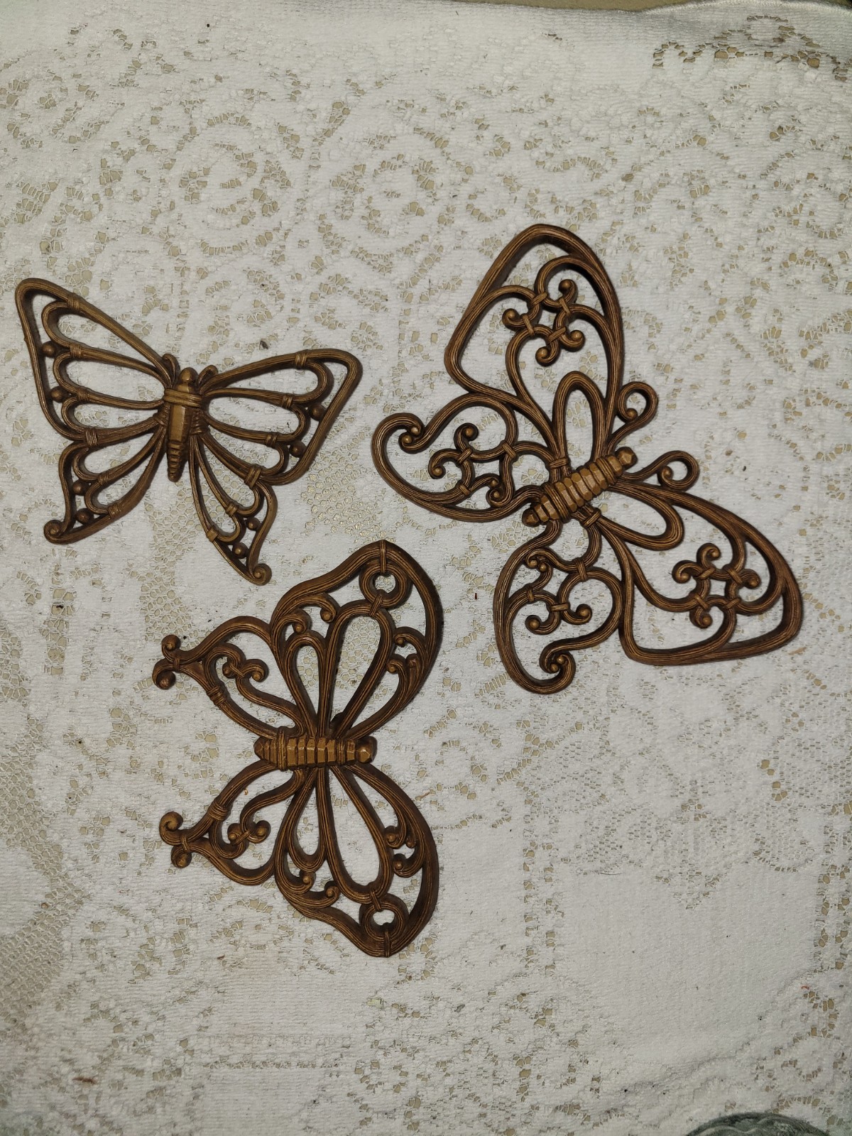Homco Butterflies Brown Plastic Wall Art Butterfly Vintage 1978 Set of 3