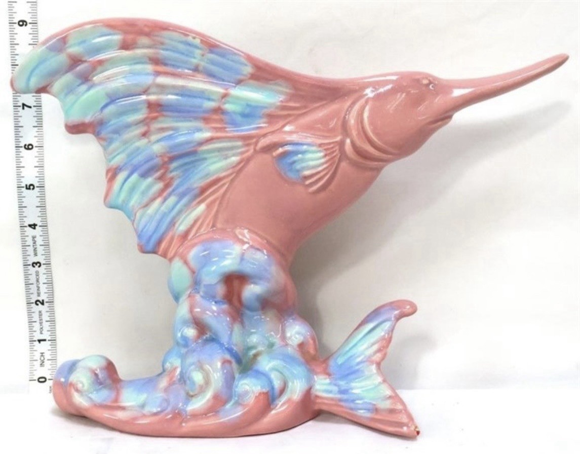 Vintage Royal Haeger R-271 Sailfish Swordfish Planter Pink Blue Mauve Agate