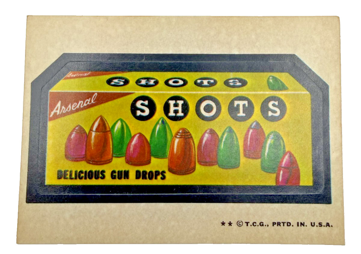 1974 Topps Wacky Packages 5th Series Shots Gun Drops Sticker Tan Back Original