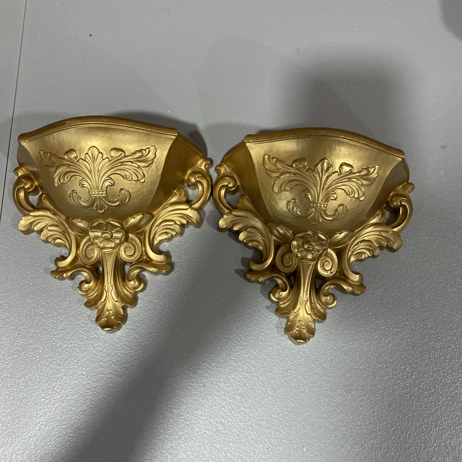 MCM Ornate Gold Wall Sconces Pockets Planters  Homco Syroco Dart Style 