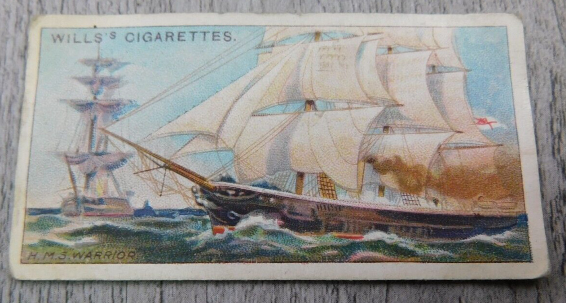 Wills\'s Celebrated Ships Cigarettes Tobacco Trade Card VTG No 4 HMS Warrior