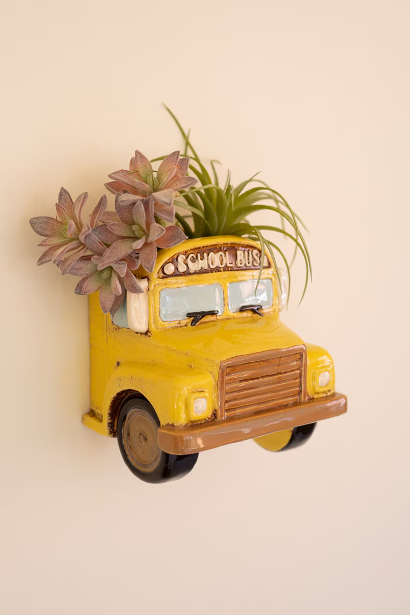 Ceramic Yellow School Bus Wall Planter Home & Garden Decorative Collection