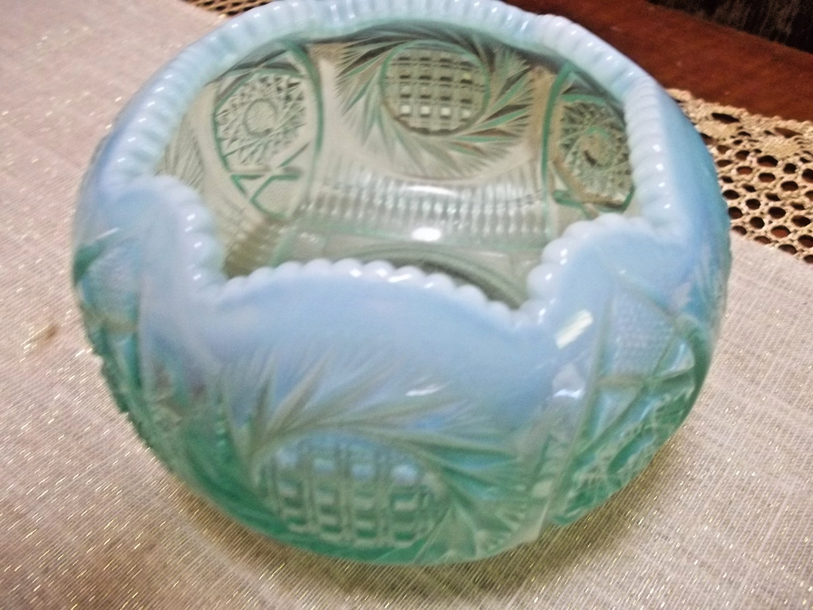 Teal/blue FENTON OPALESCENT crystal bowl