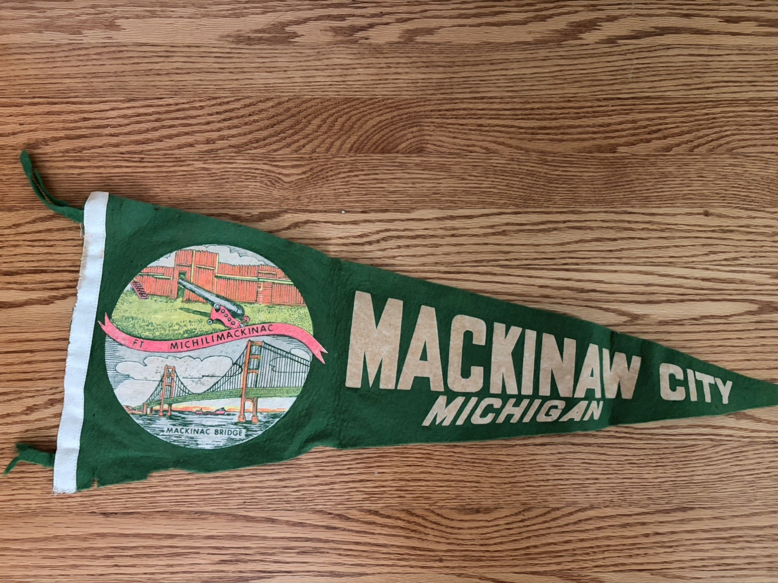 Vintage Mackinac City Michigan Vintage  Pennant Flag Rare Felt 50s USA Vtg Used 