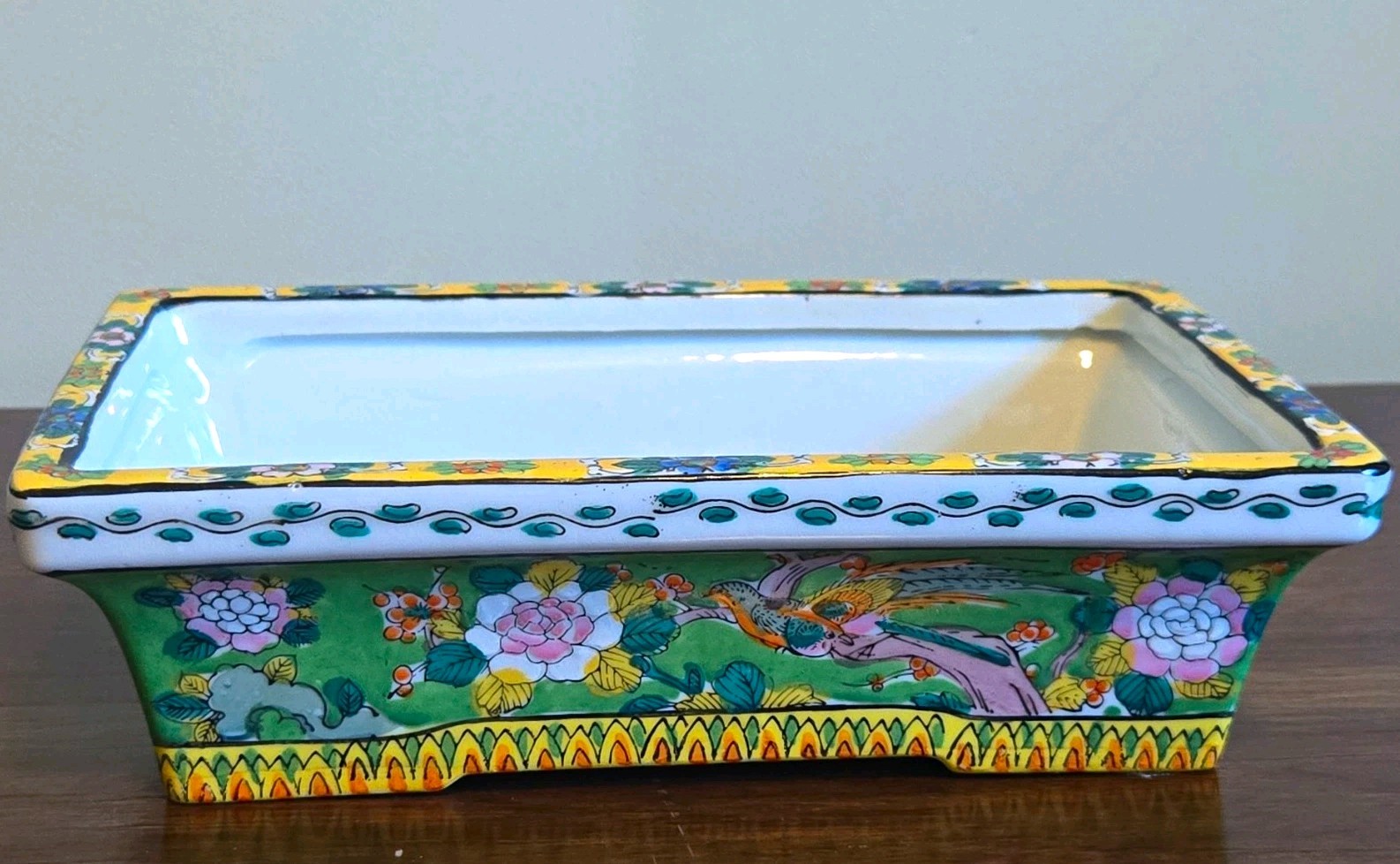 Vintage 1930s Japanese Porcelain Ikebana Suiban Planter Chujyo Shoten Green