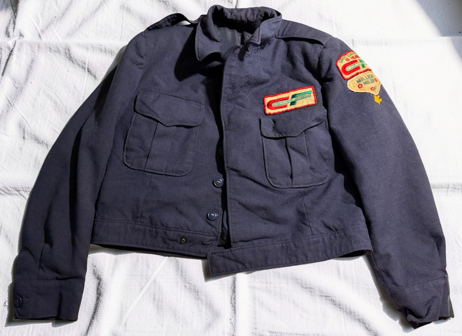 Vtg Consolidated Freightways Youth Uniform Ike Jacket 2 Million Miler Patch Boy 