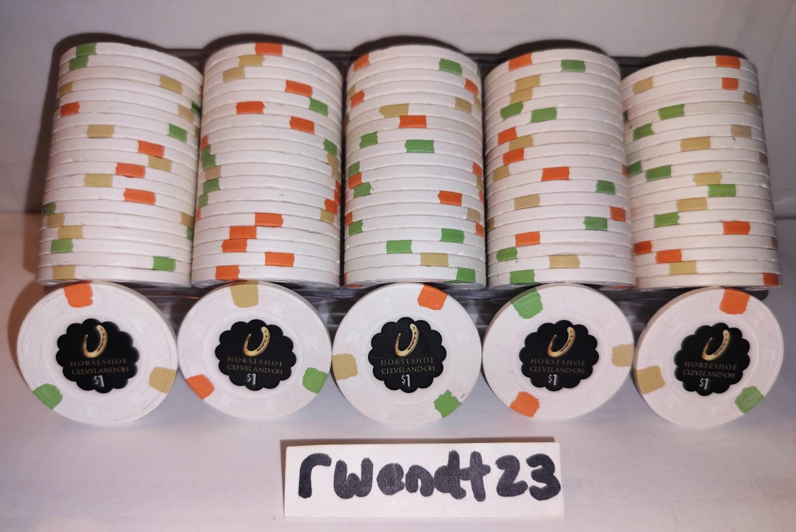 100 Horseshoe Cleveland $1 Poker Chips TH&C Top Hat And Cane PAULSON Real Casino