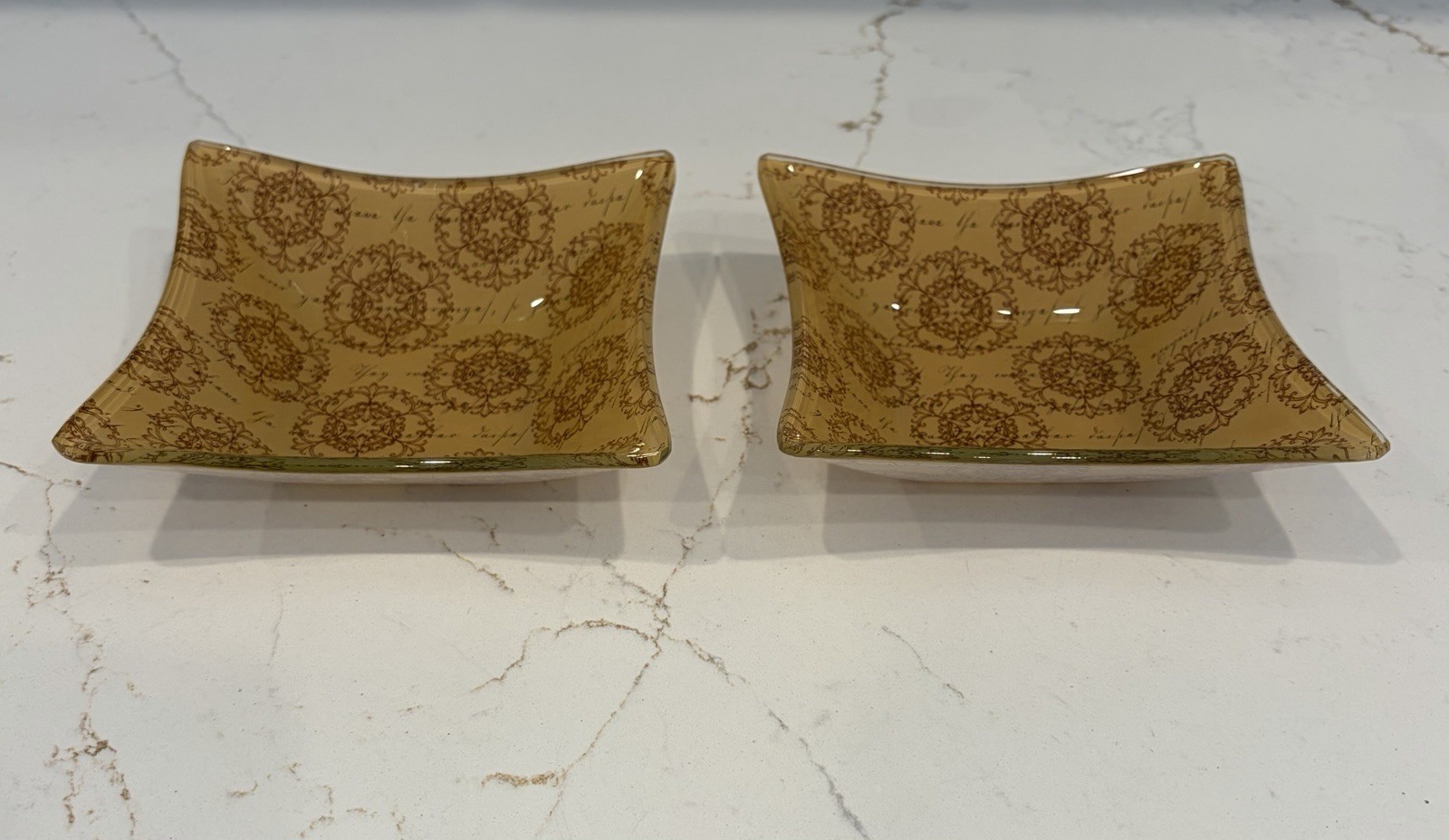 Two Beautiful Square 4 1/2” X4 1/2” Glass Trinket Trays/ Candy Dish