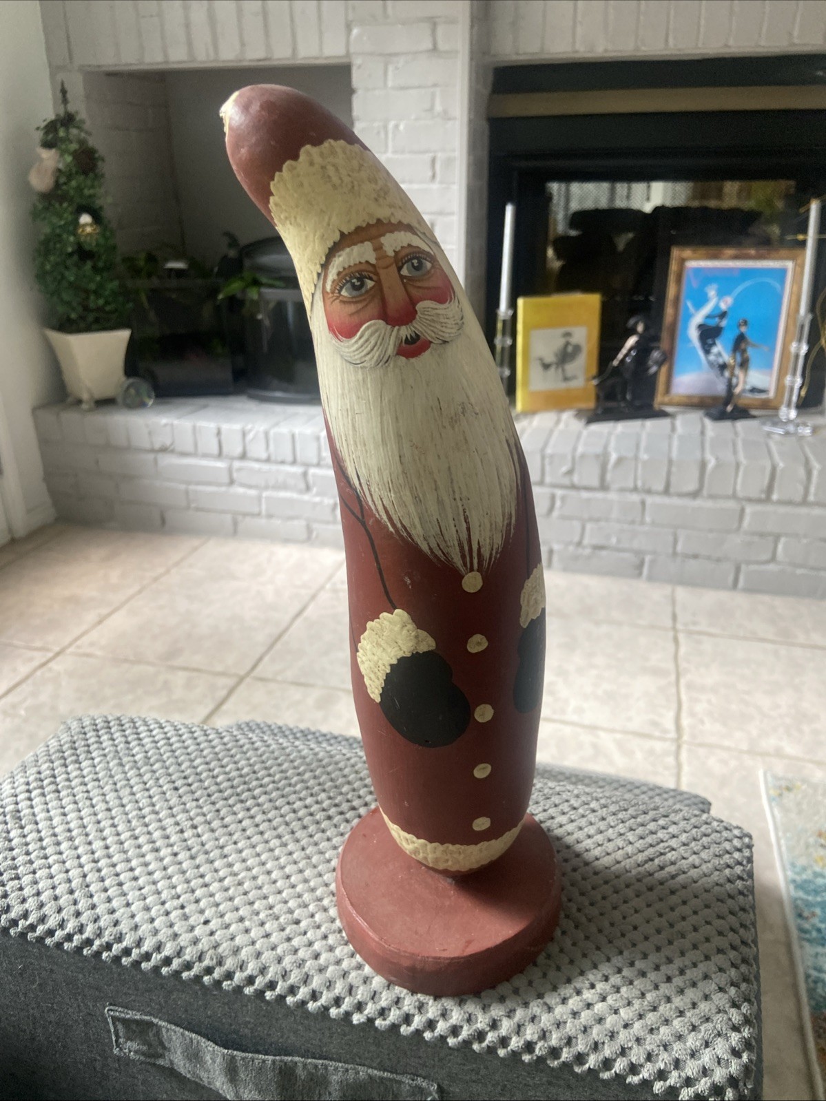 VTG Christmas Santa Claus Hand Painted Gourd West Mountain Gourd Farm 14” Tall