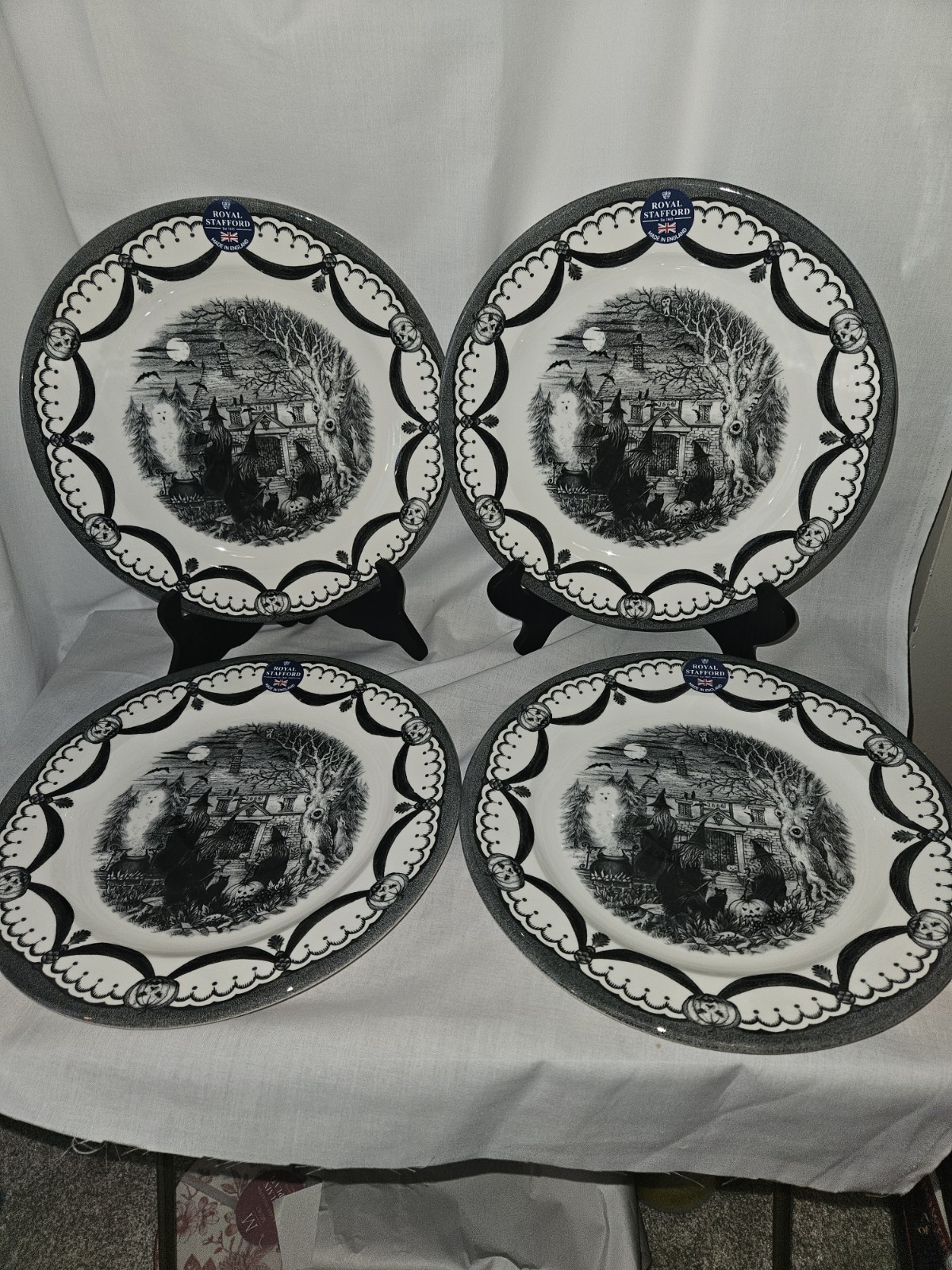 Set of 4 NEW Royal Stafford Three Witches Dinner Plates