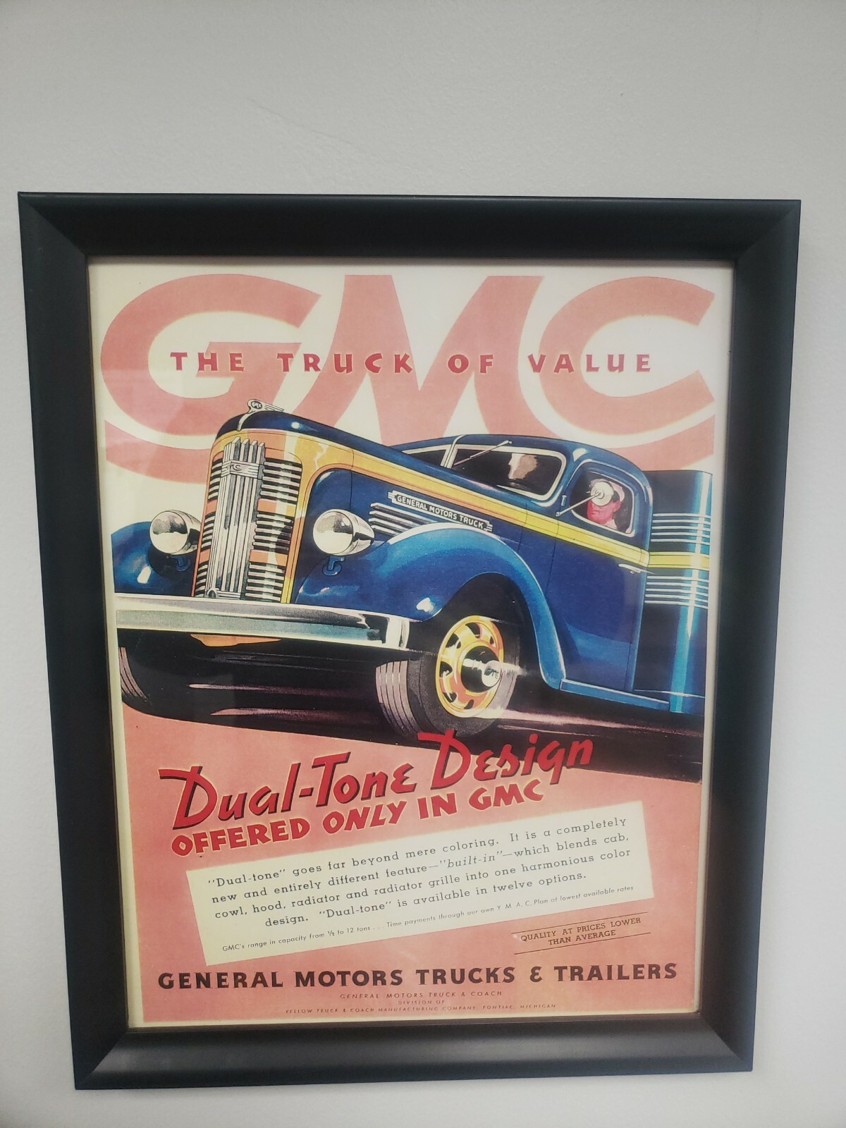 1937 GMC Truck Advertisement General Motors Dual Tone Design Vintage Print AD