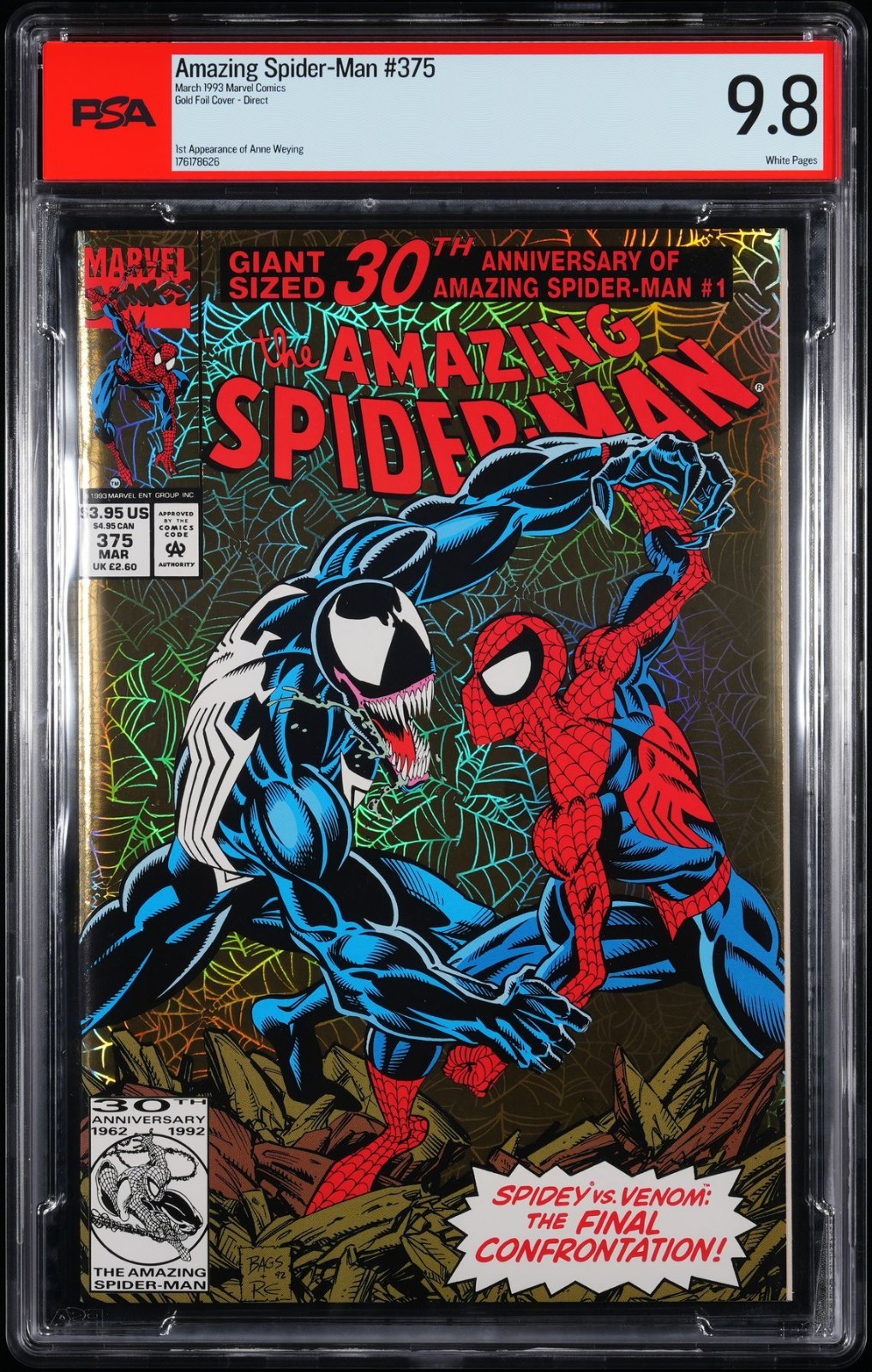 Amazing Spider-Man #375 (1993) PSA NOT CGC 9.8 WHITE Pages VENOM Gold Foil