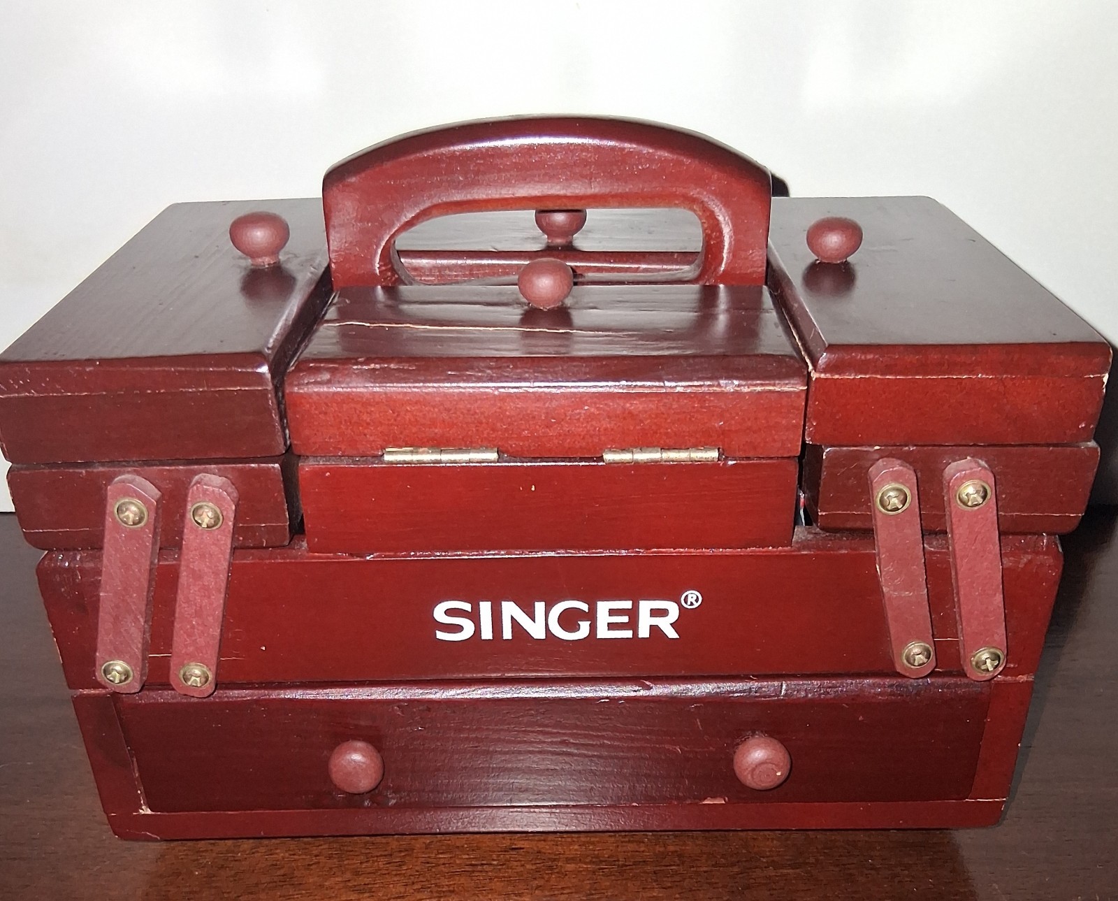 Singer Mini Sewing Box Wooden Cantilever Sewing Box With Notions 