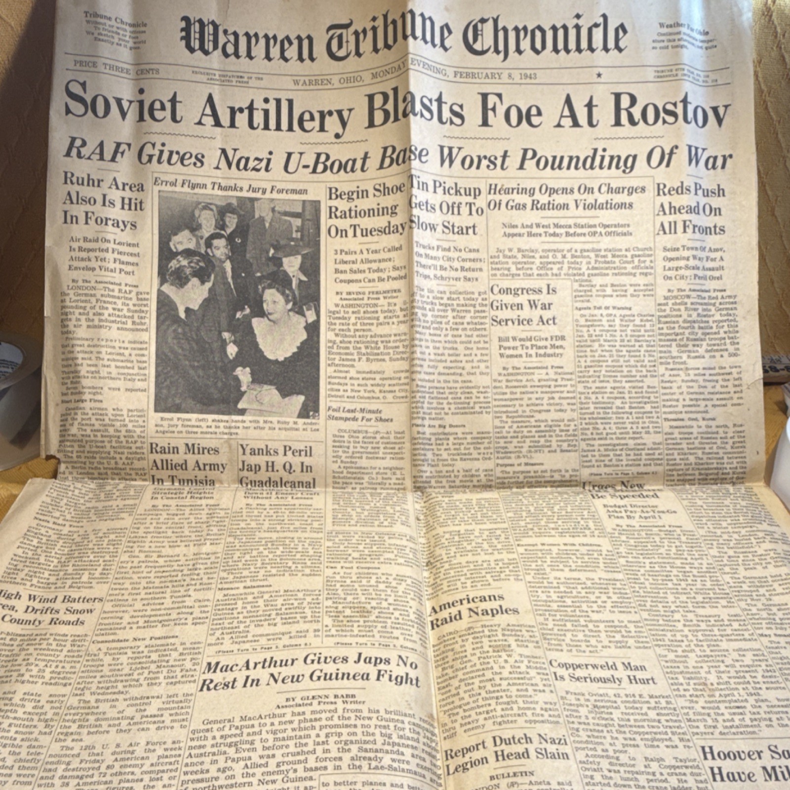 Warren Tribune Chronicle February 8, 1943 Original WWII US Newspaper Militaria