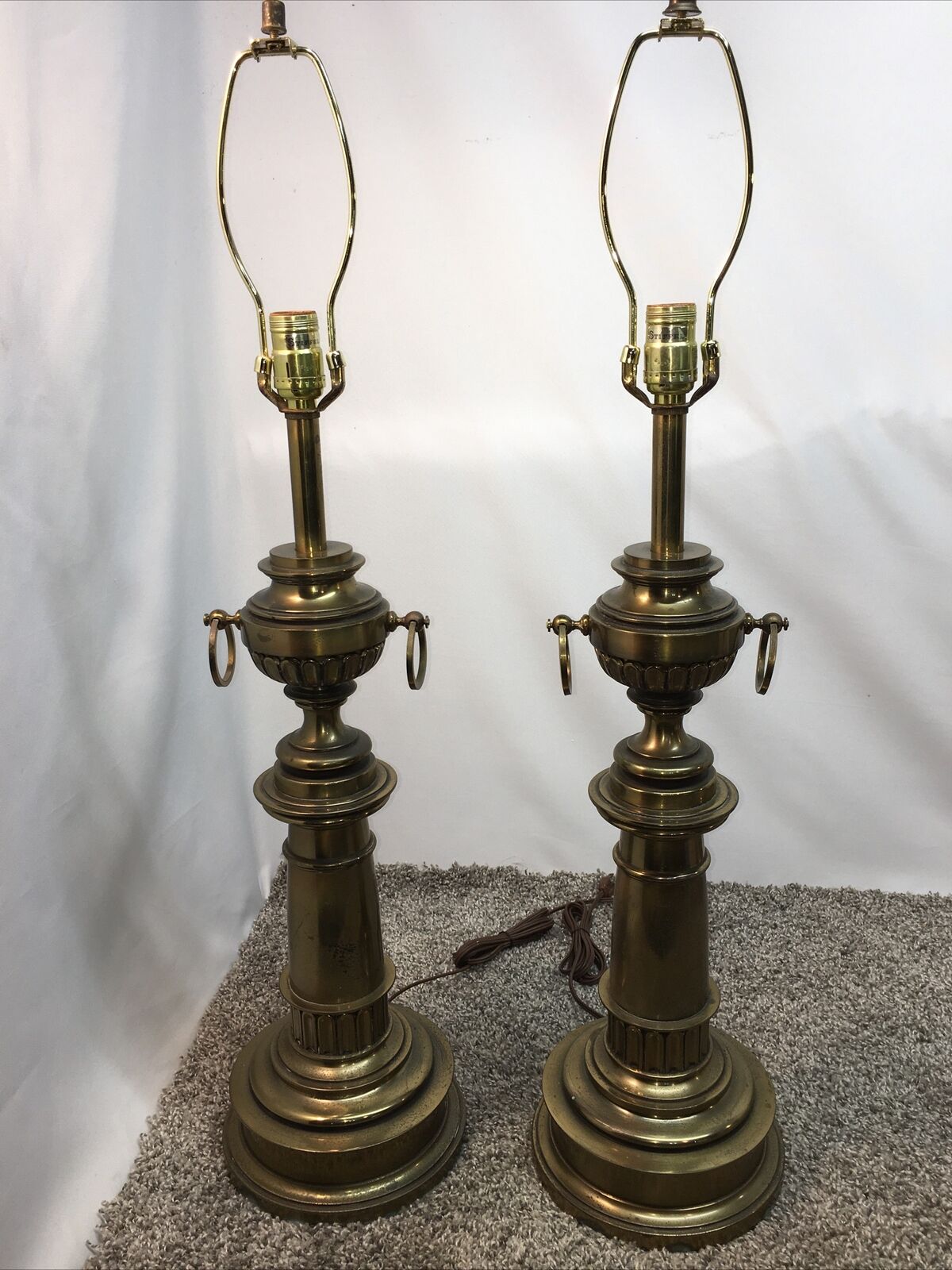 Pair LARGE Vintage Unique MCM Stiffel Brass Table Lamps 33\