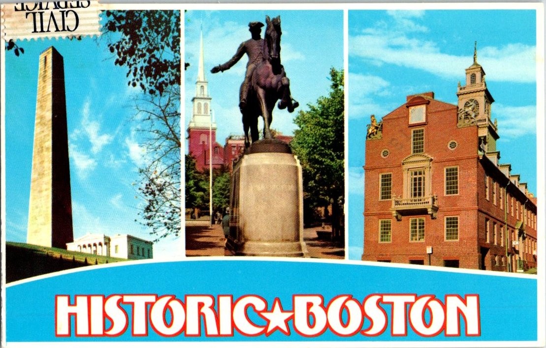 Historic Boston Massachusetts 1983 Postcard - Bunker Hill, Paul Revere, Old