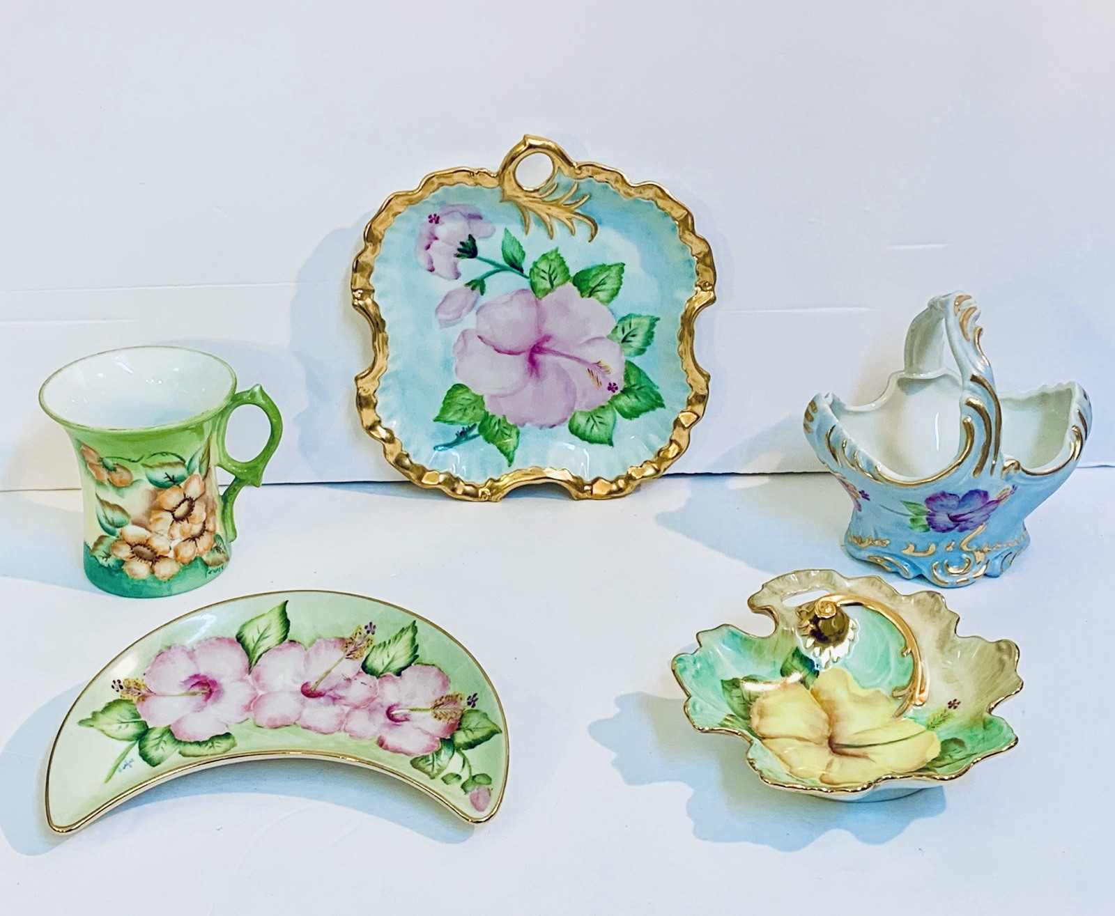 RARE 1980’s Wade Hoefer Hand Painted Collectors Plates Vintage Porcelain Basket