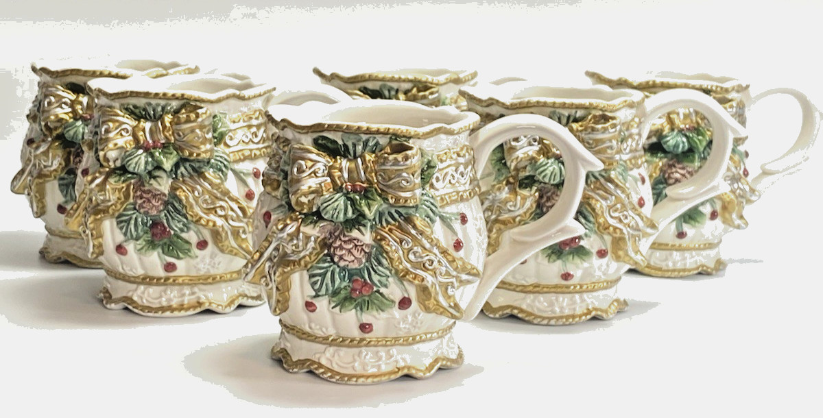 Pretty Christmas Design Mugs Set of Six 14oz Capacity