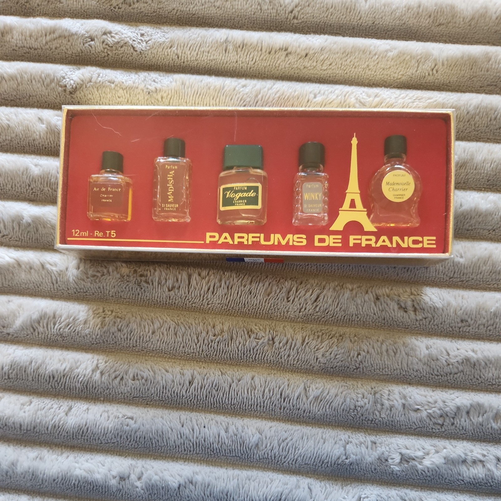 Vintage Parfums de France 5 Miniature Perfume Set Charrier Vallauris Clear Box