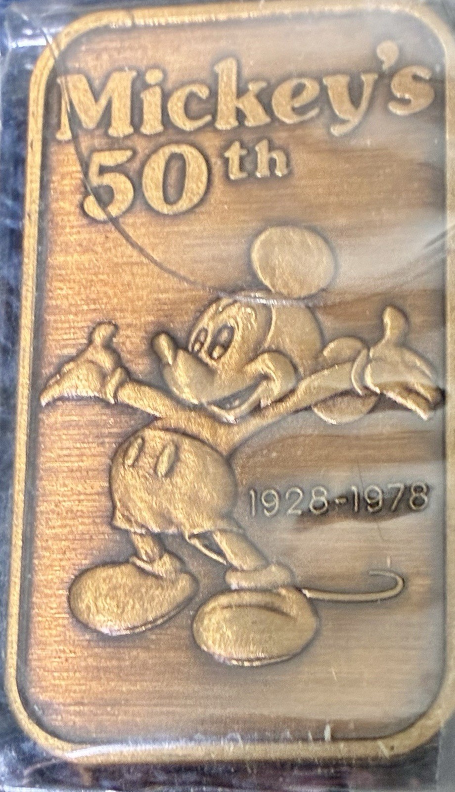 Vintage Mickey\'s 50th Anniversary Commemorative Bar/Medallion 1928-1978