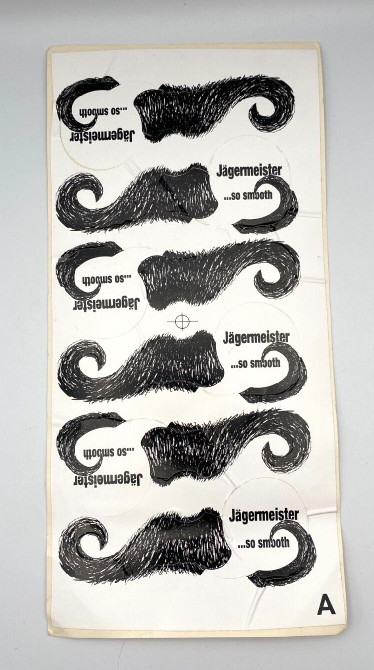 Vintage Jagermeister Promo Unused Handlebar Mustache Sticker Sheet NOS 1990s