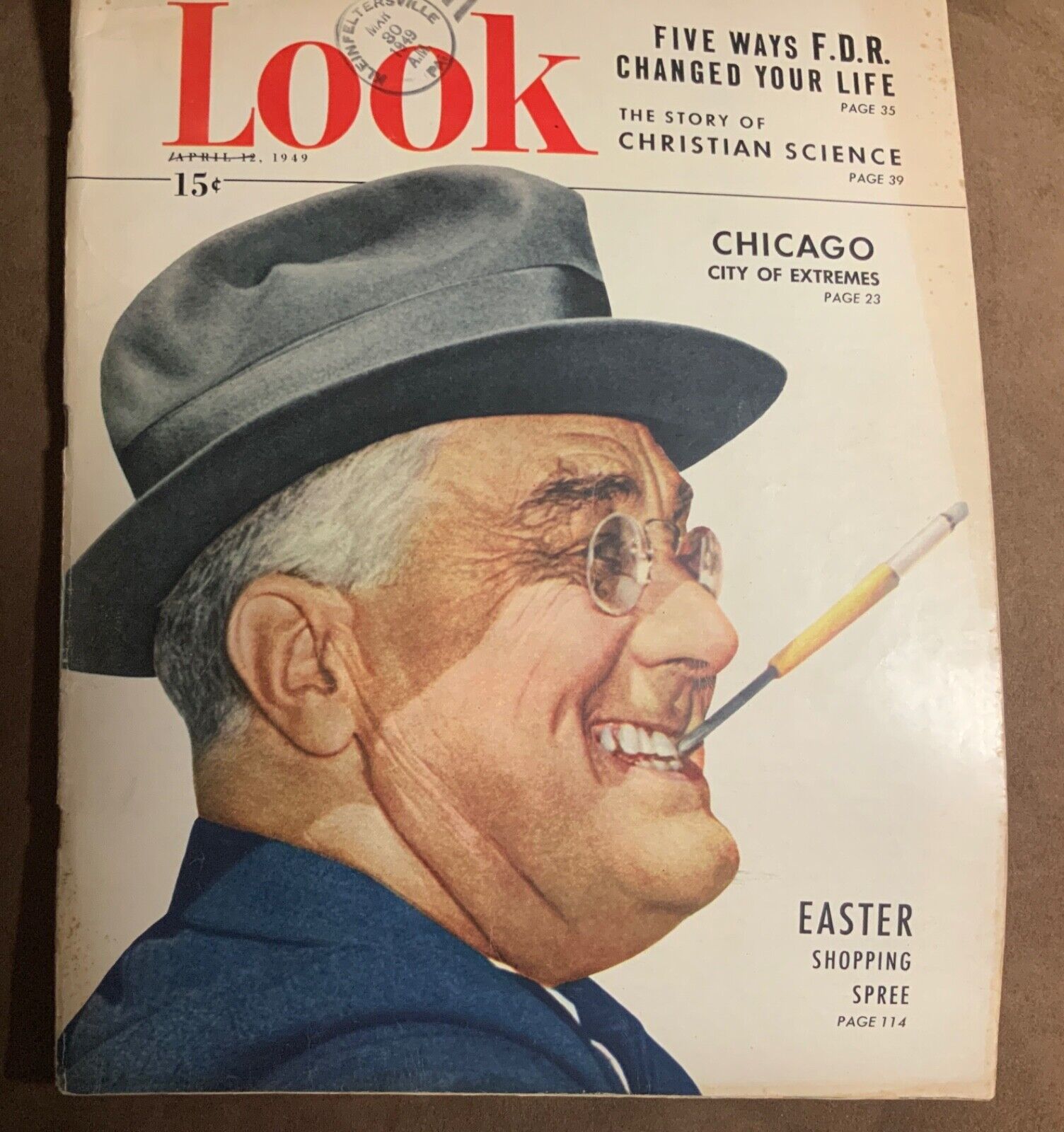 Vintage LOOK Magazine April 12, 1949 Franklin D. Roosevelt Cigarette 49 Ford Ad