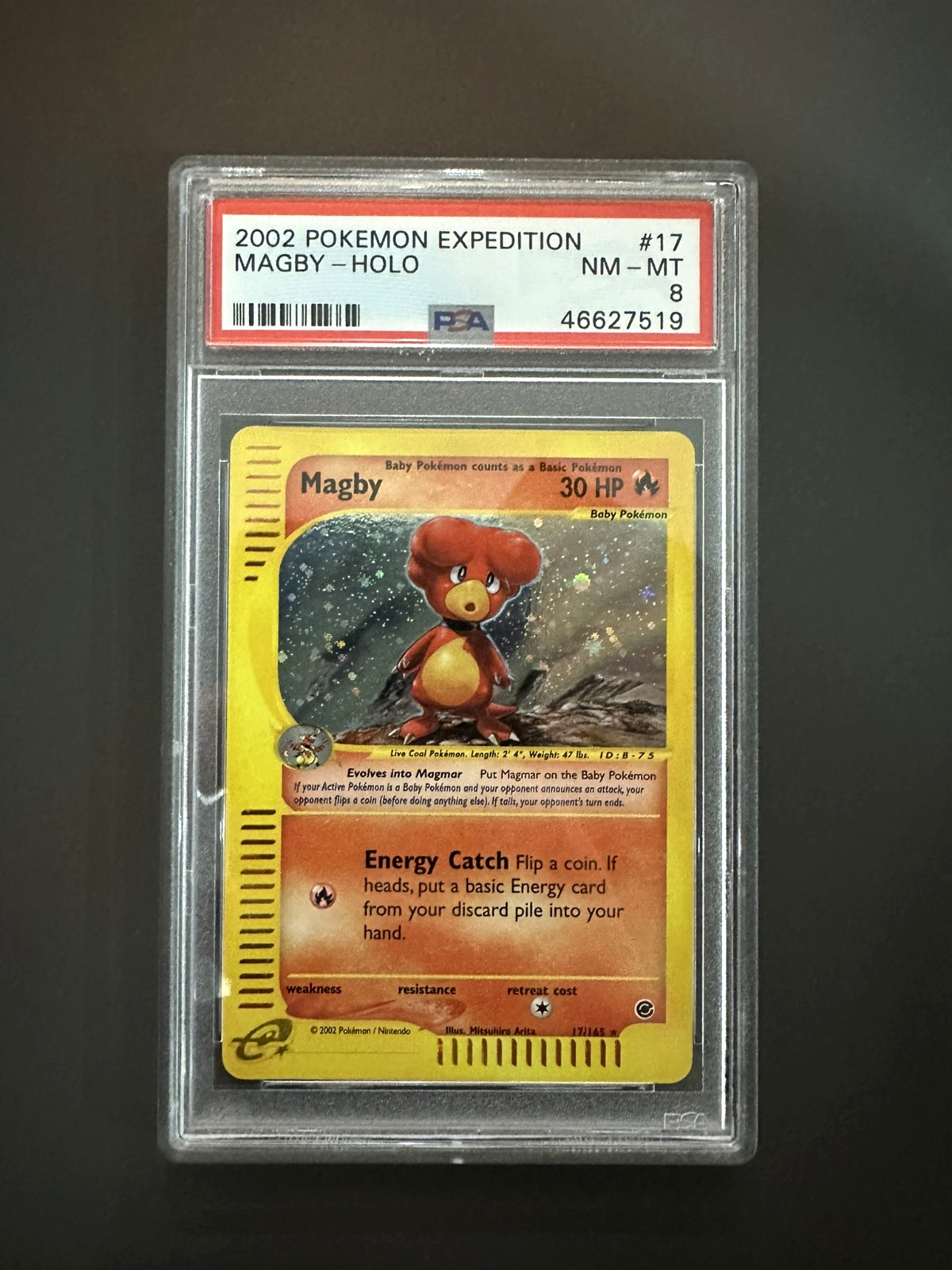 PSA 8 Magby Holo #17/165 - Pokemon TCG: Expedition - 2002 Vintage E Reader NM-MT PSA 8 Magby Holo #17/165 - Pokemon TCG: Expedition - 2002 Vintage E Reader NM-MT
