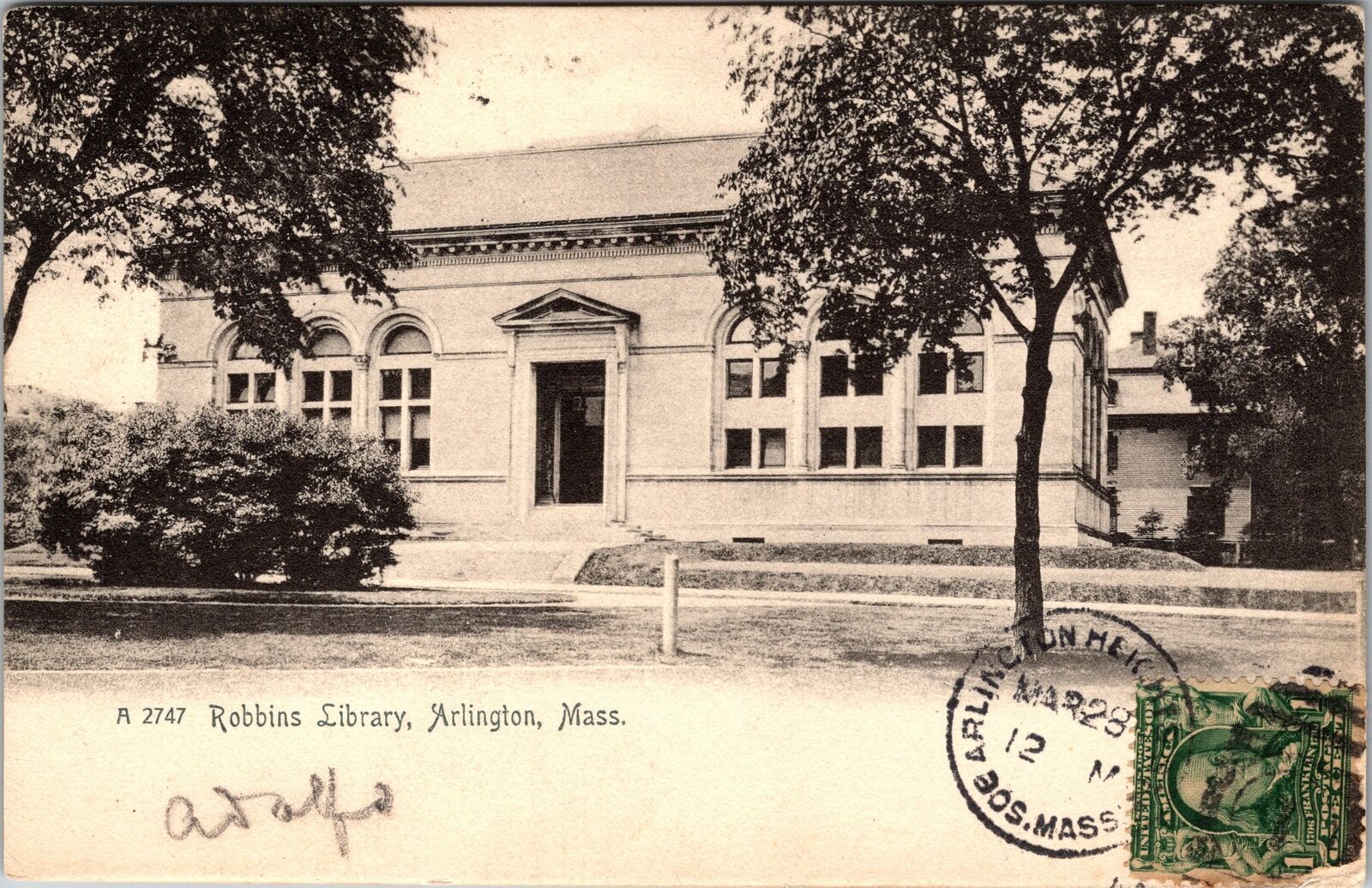 Arlington MA-Massachusetts, Robbins Library, c1906 Vintage Souvenir Postcard
