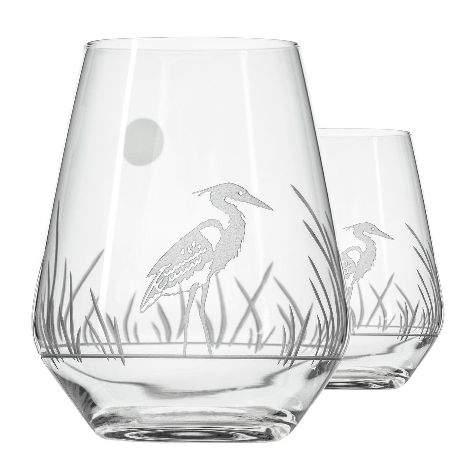 Rolf Glass Heron Stemless Wine Tumbler 18 oz Lead-Free Glass Set of 2