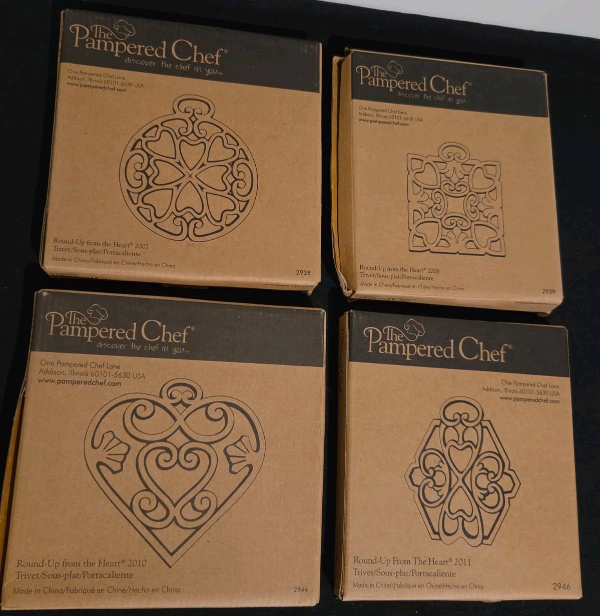 Trivets Pampered Chef Round-Up From The Heart Set Of Four New W/ Original Boxes
