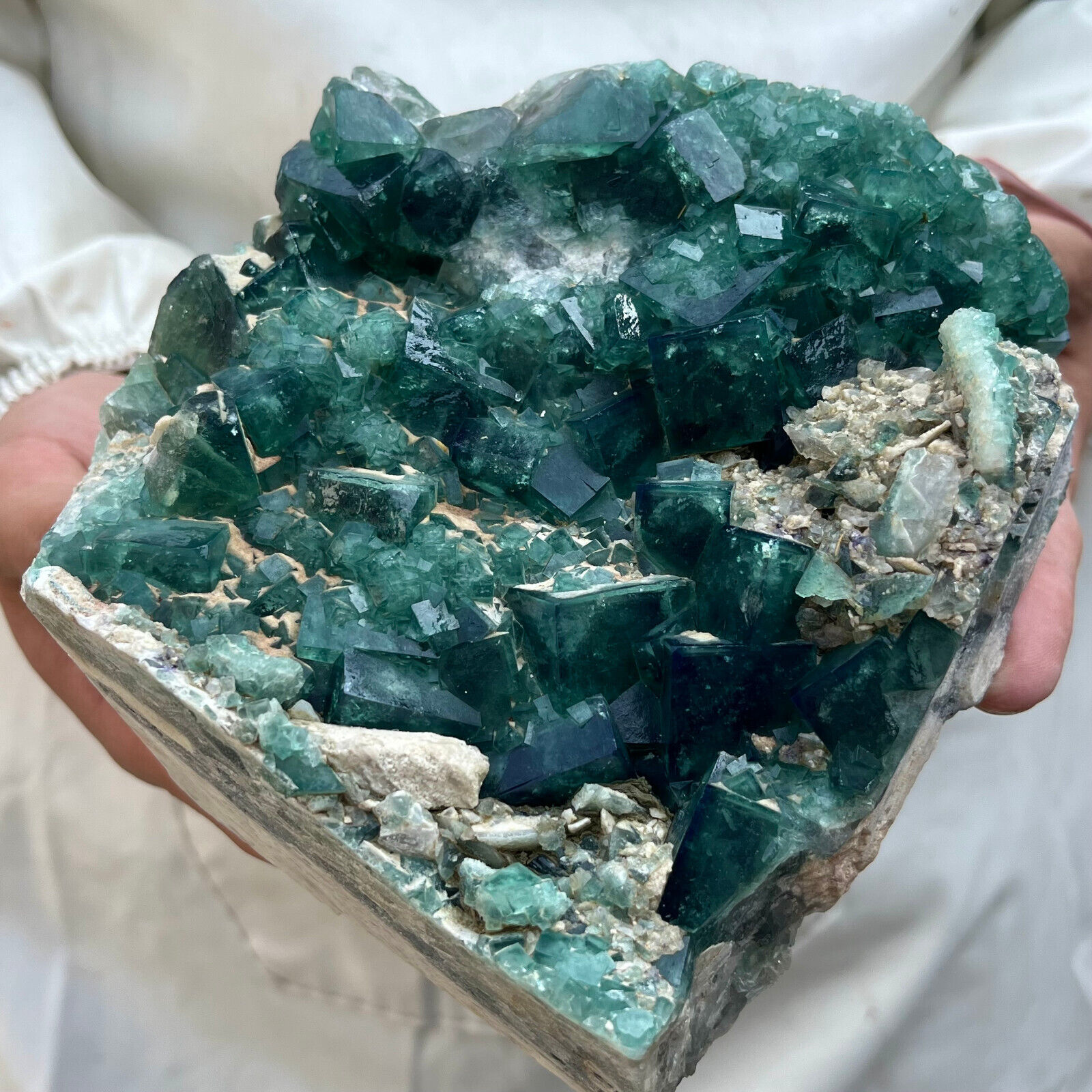3.9lb Large NATURAL Green Cube FLUORITE Quartz Crystal Cluster Mineral Specimen