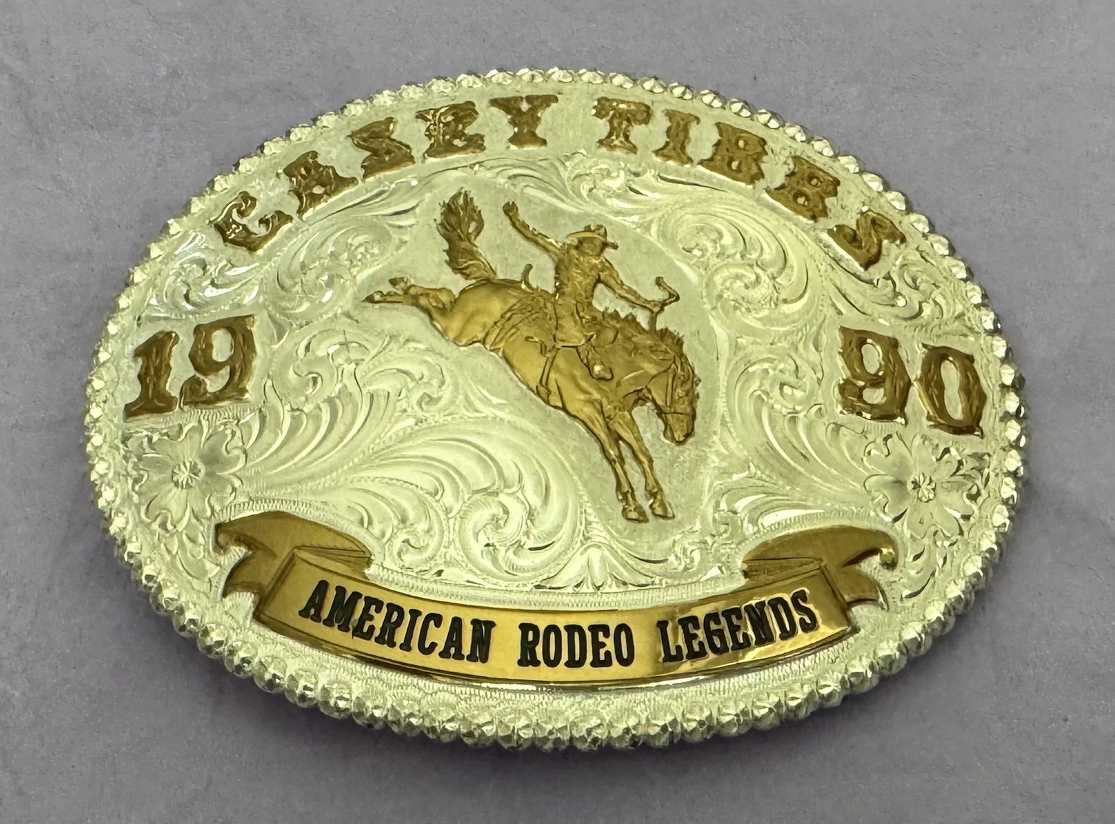 VINTAGE NOS NIB GIST AMERICAN RODEO LEGENDS CASEY TIBBS TROPHY BELT BUCKLE # 176