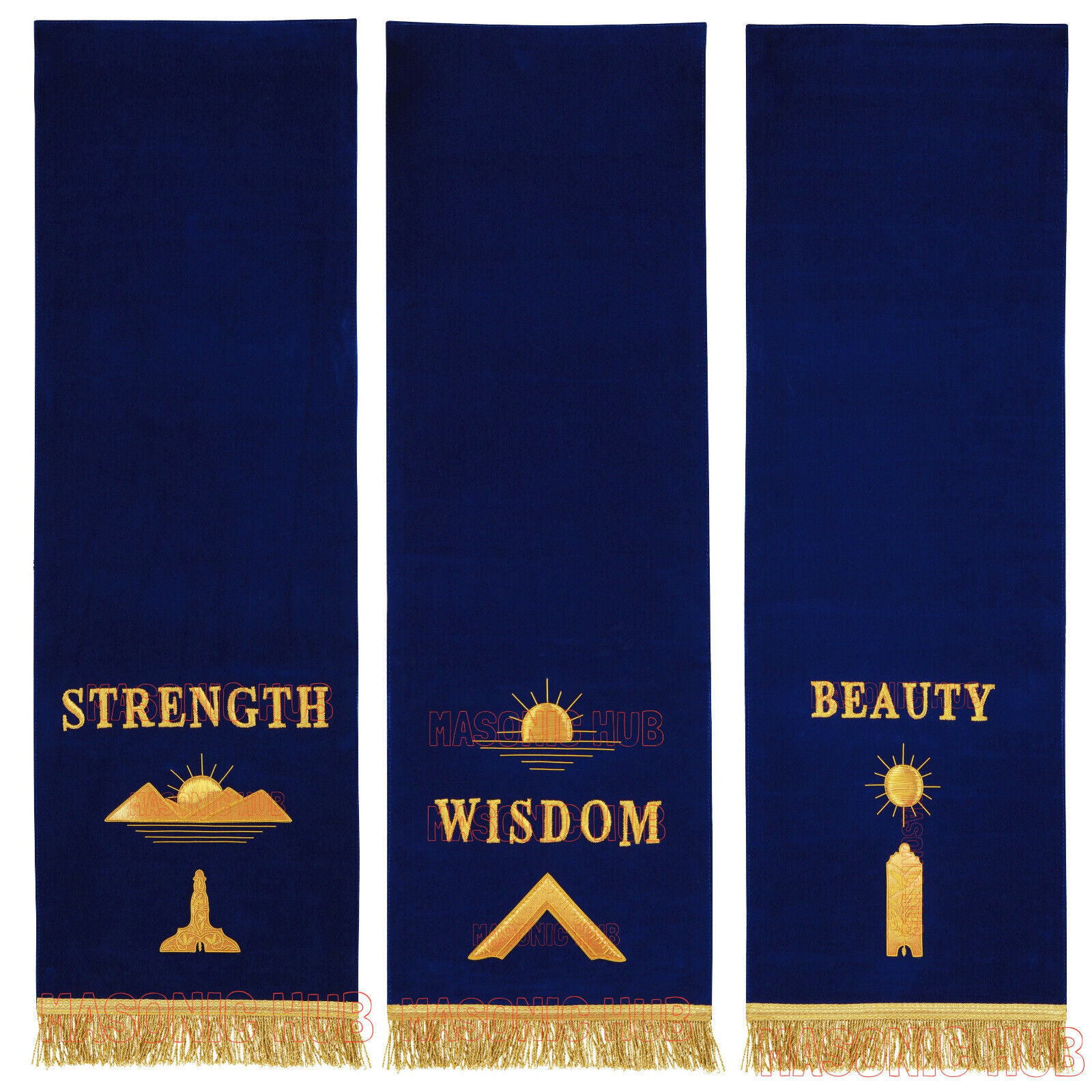 Handcrafted on Velvet Masonic Blue Lodge Pedestal Covers - Set of Three