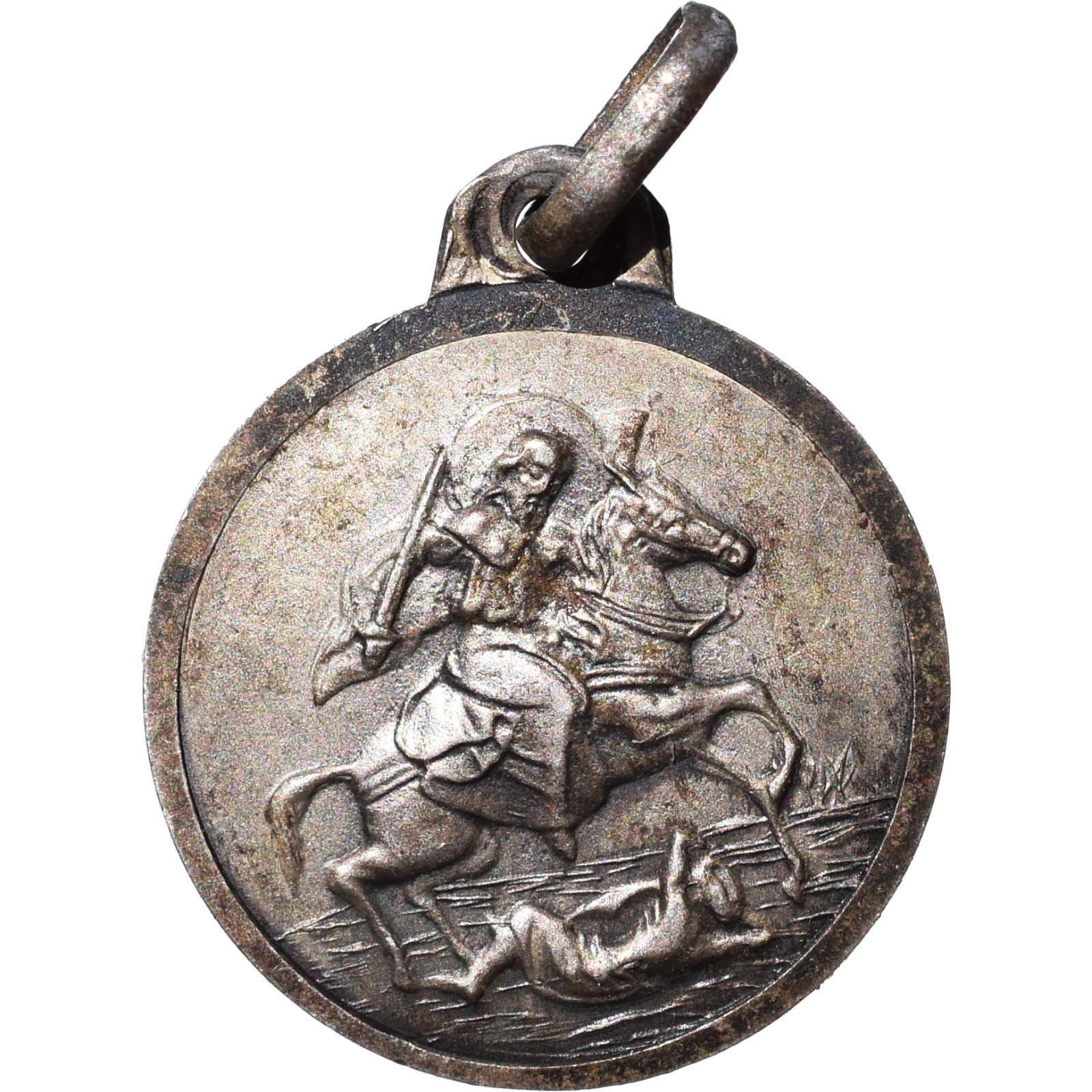 SILVER ST JAMES THE MOOR-SLAYER RELIGIOUS MEDAL OLD WAY OF ST JAMES CHARM