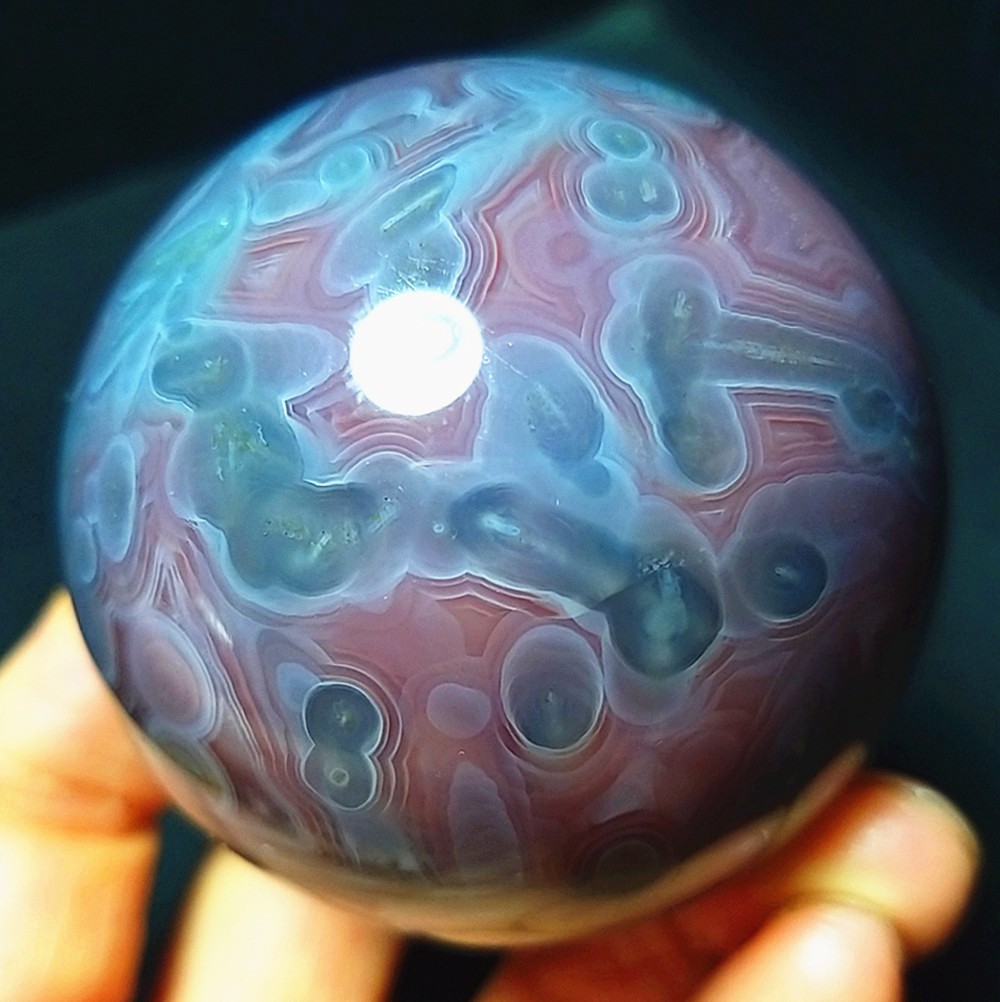 RARE 228.8G Natural Polished Colorful Scarlet Banded Agate Ball Healing A4815