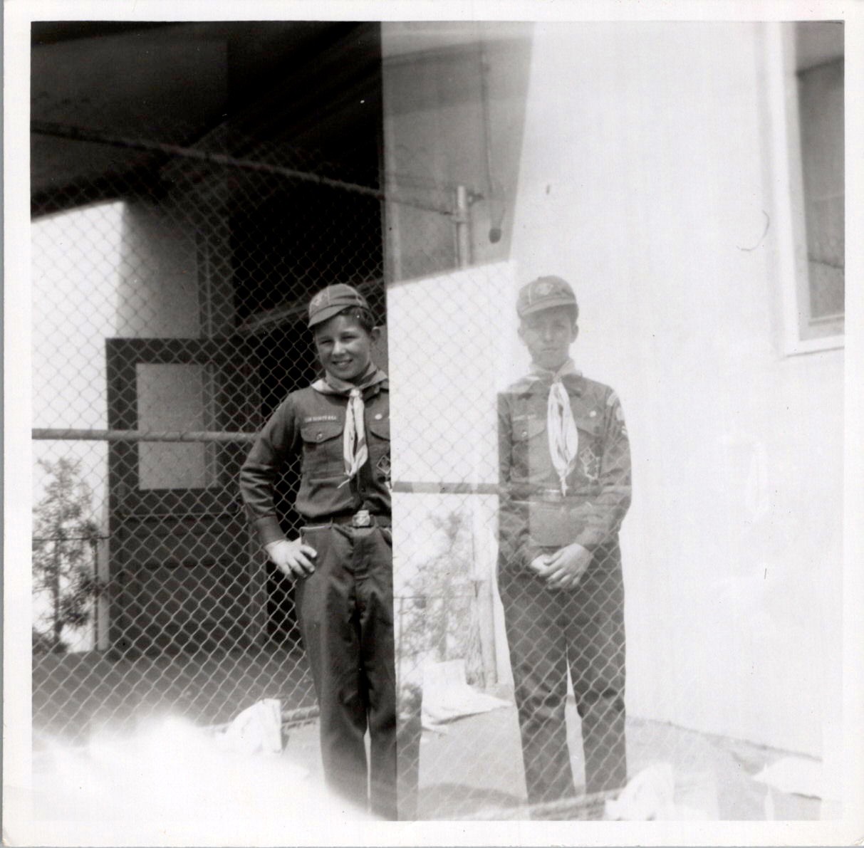 Boy Scouts Double Exposure Photograph 1950s Uniform Chain-Link Americana Boy Scouts Double Exposure Photograph 1950s Uniform Chain-Link Americana