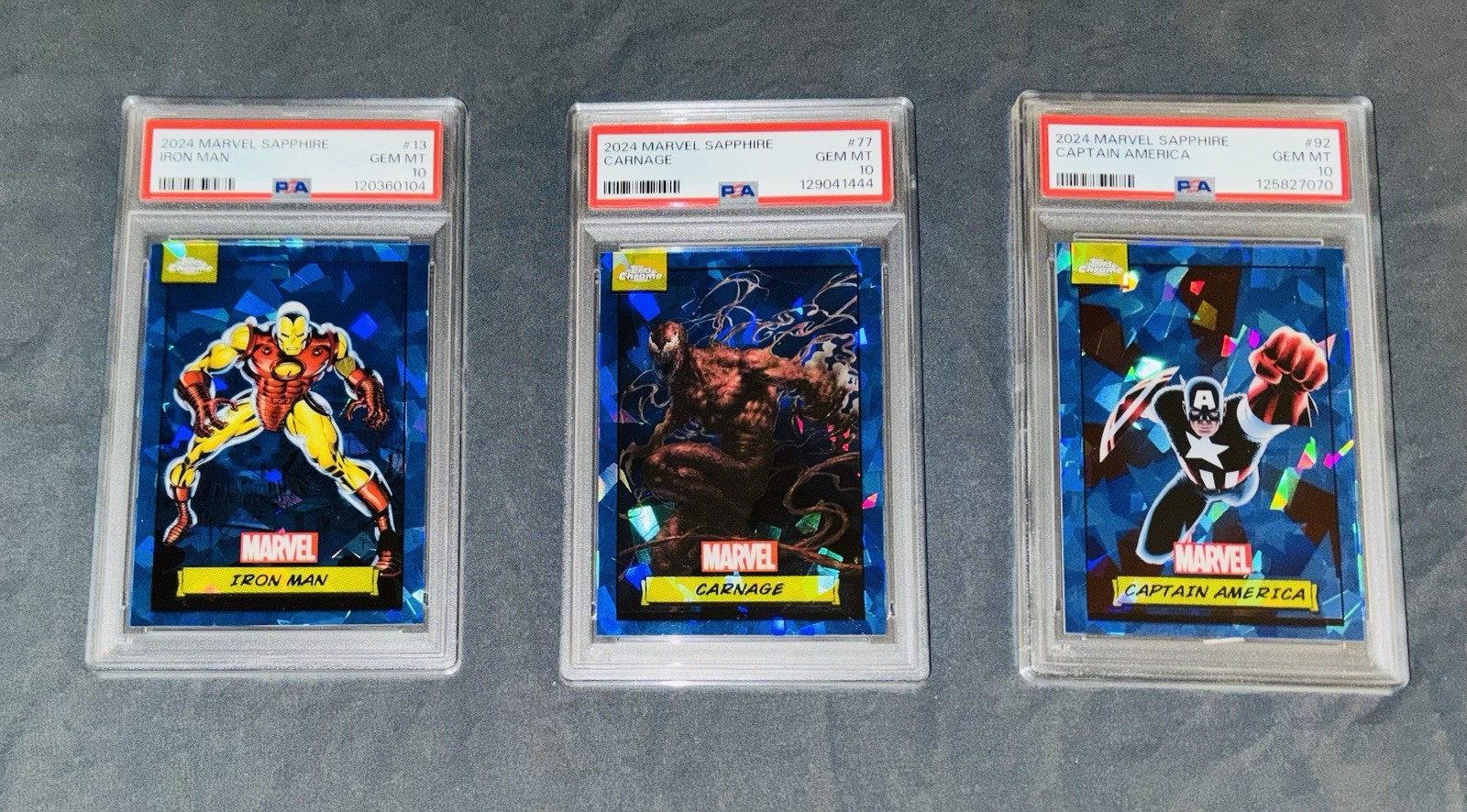 2024 Topps Chrome Marvel Sapphire Captain America Carnage Iron Man PSA 10 Lot