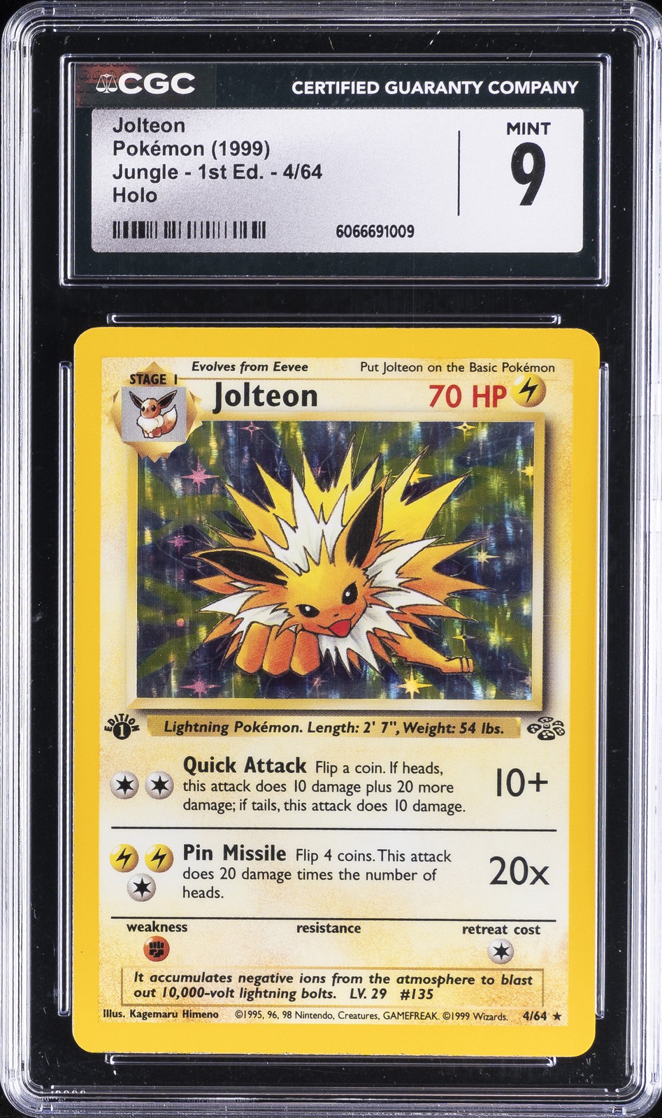 1999 JUNGLE -1ST ED HOLO #4/64 JOLTEON CGC 9