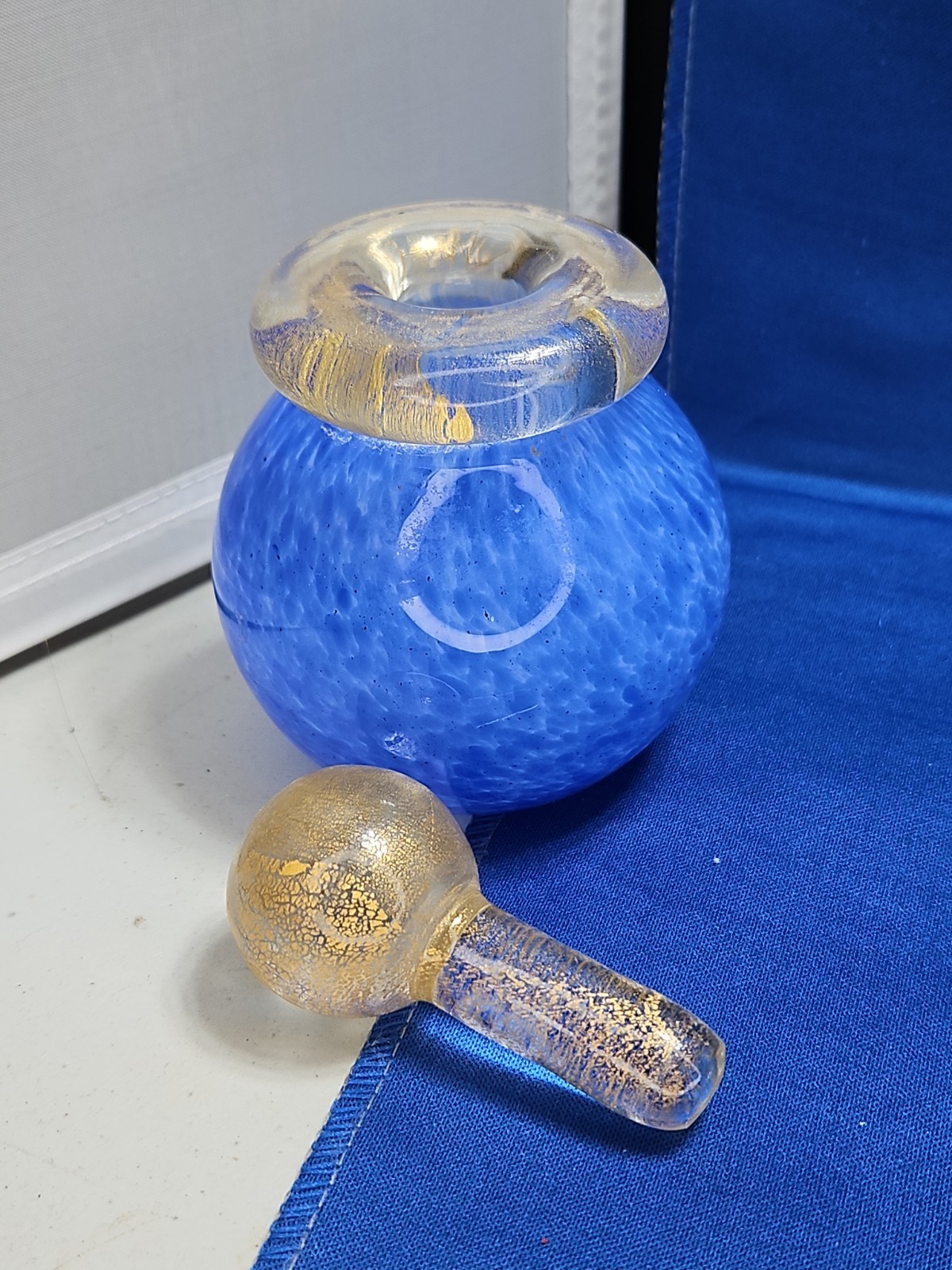 Italian MURANO Perfume Bottle Venetian Blown Glass Gold Fleck Vintage Hand Blown