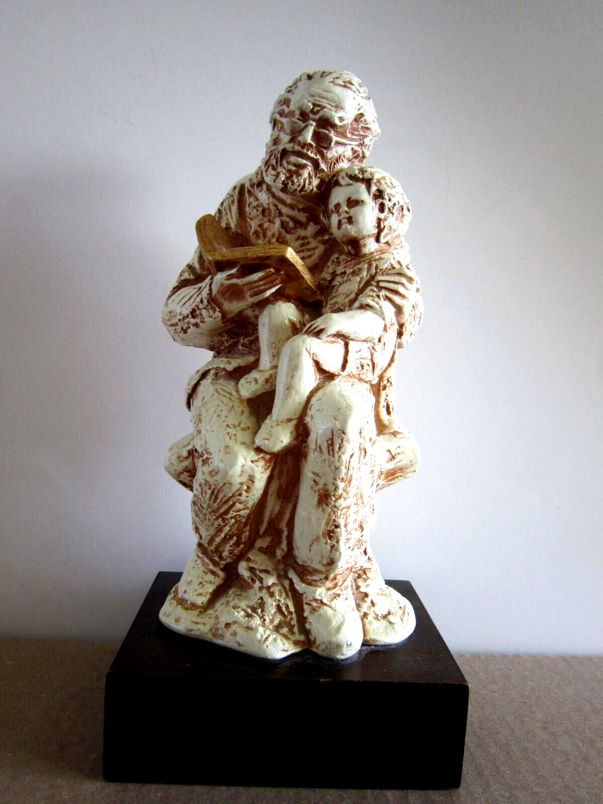 Grandfather Reading Book to Grandson Handmade and Painted Ceramic Figurine 11