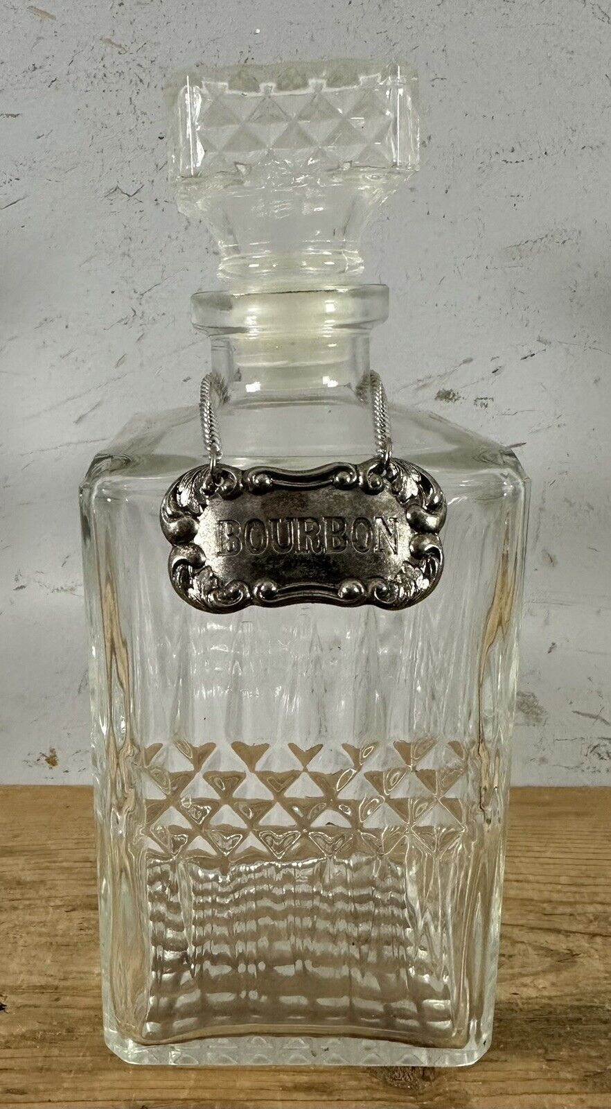 Vintage Crystal Decanter with Silver Tag