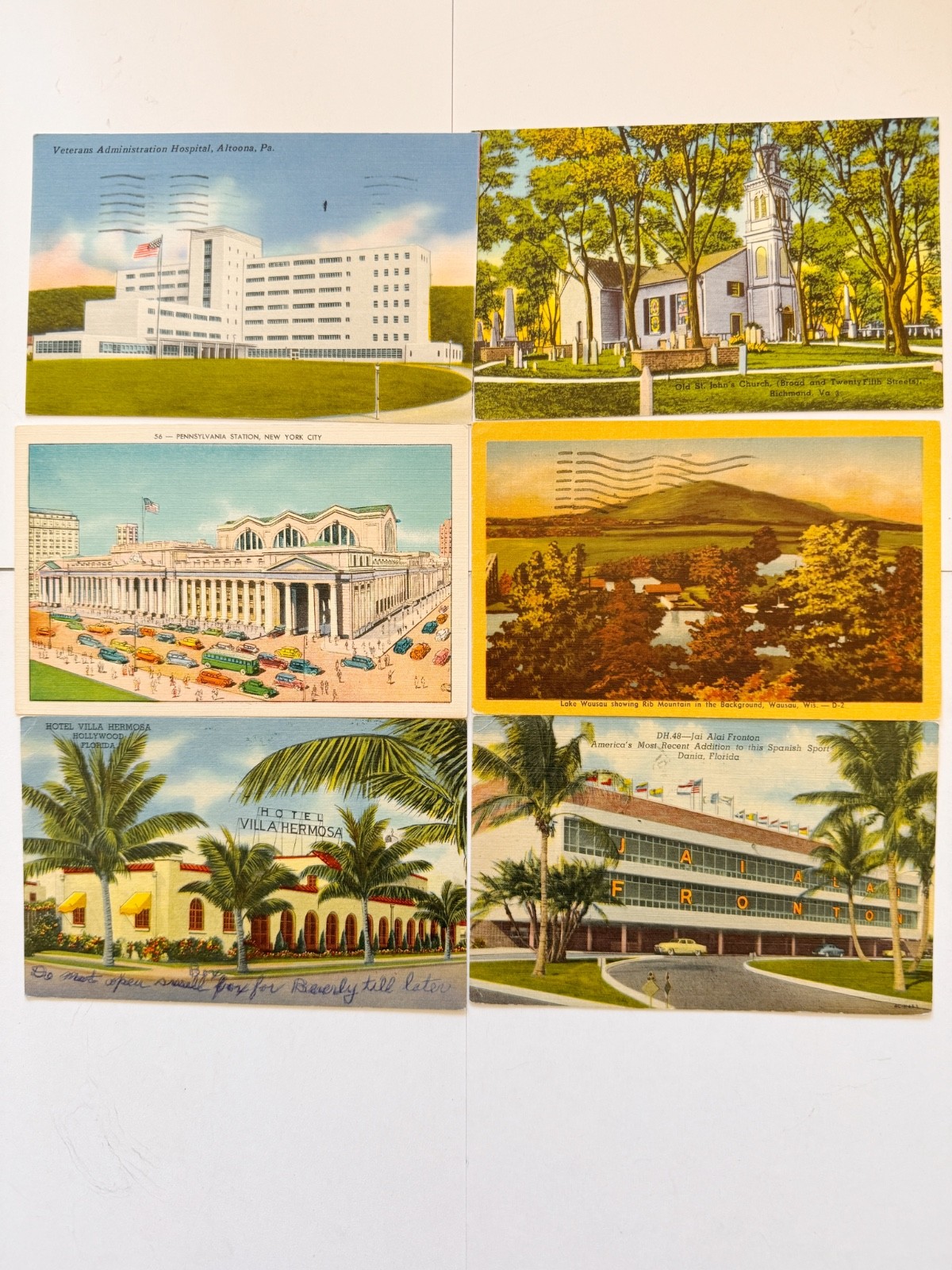 Lot of 6 Vintage Linen Postcards Posted Pennsylvania Station NYC 1950s-60s