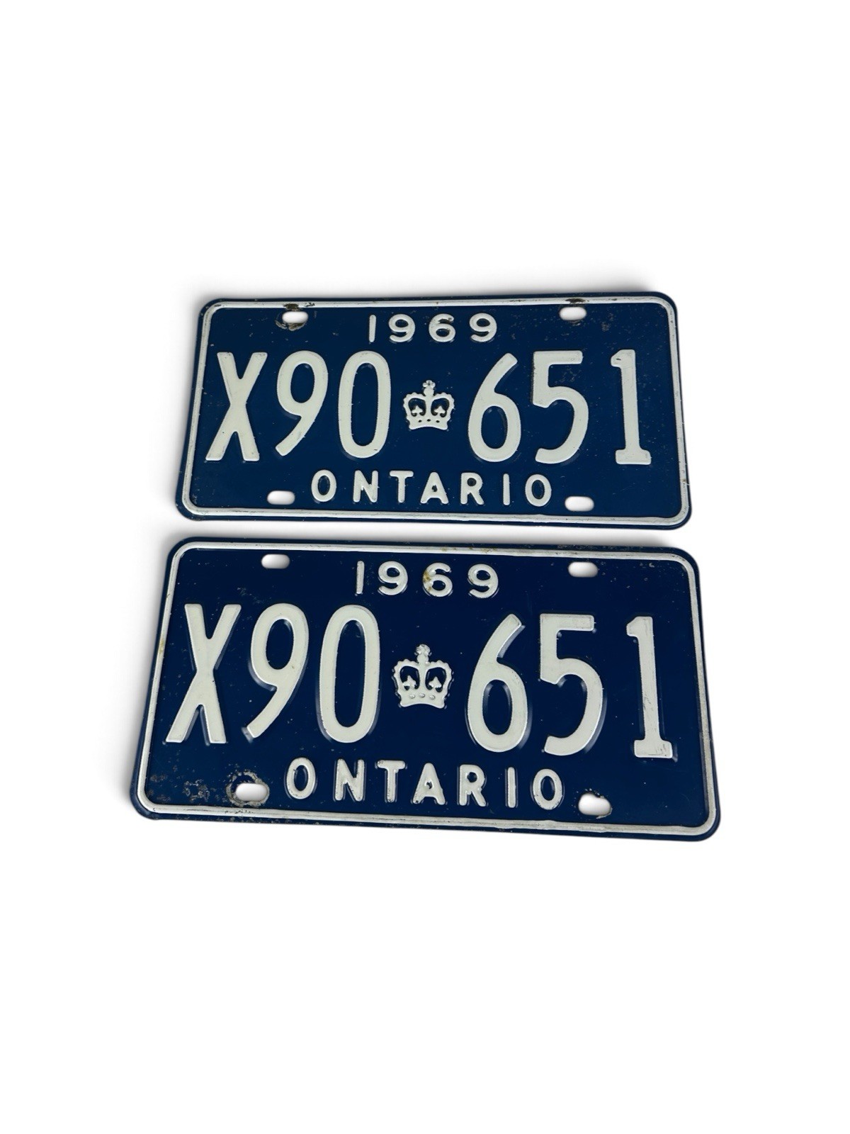 1969 Ontario Canada Automobile License Plate Pair # X90 651 CA Car Tag