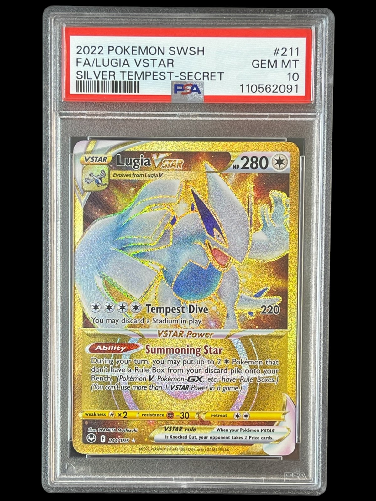 2022 Pokemon SWSH FA Gold Lugia VStar Silver Tempest Secret #211 PSA Gem Mint 10