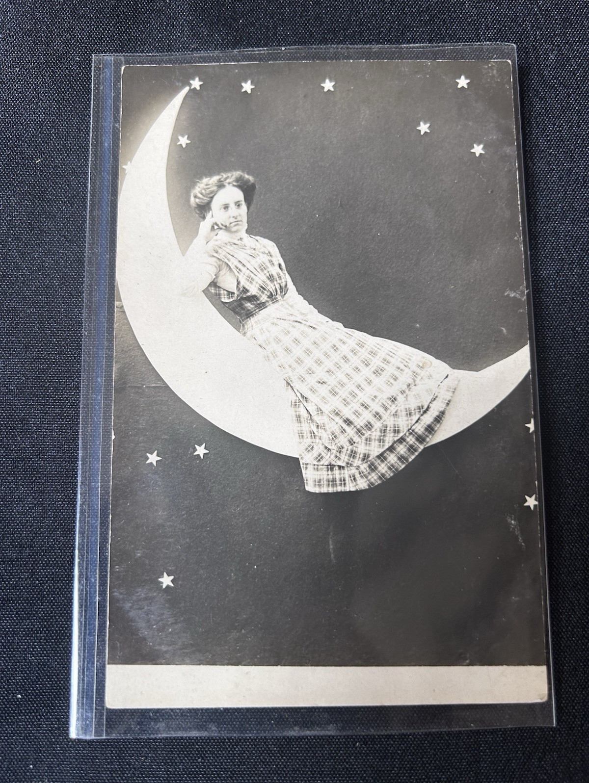 Antique RPPC Paper Moon Fantasy Prop Real Photo Postcard real Antique RPPC Paper Moon Fantasy Prop Real Photo Postcard real