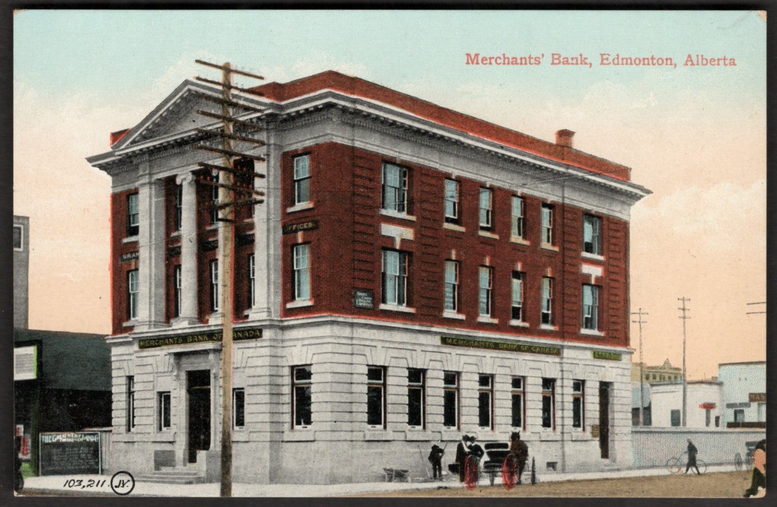 EDMONTON Alberta Postcard 1900s Street View Merchants Bank