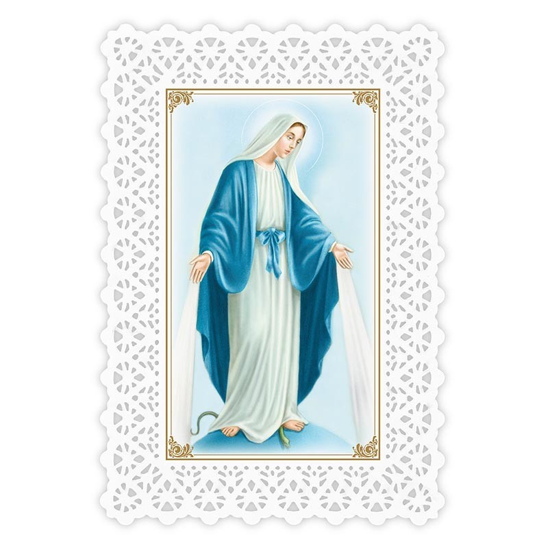 Our Lady of Grace and Hail Mary Prayer - Laminated Lace Holy Card
