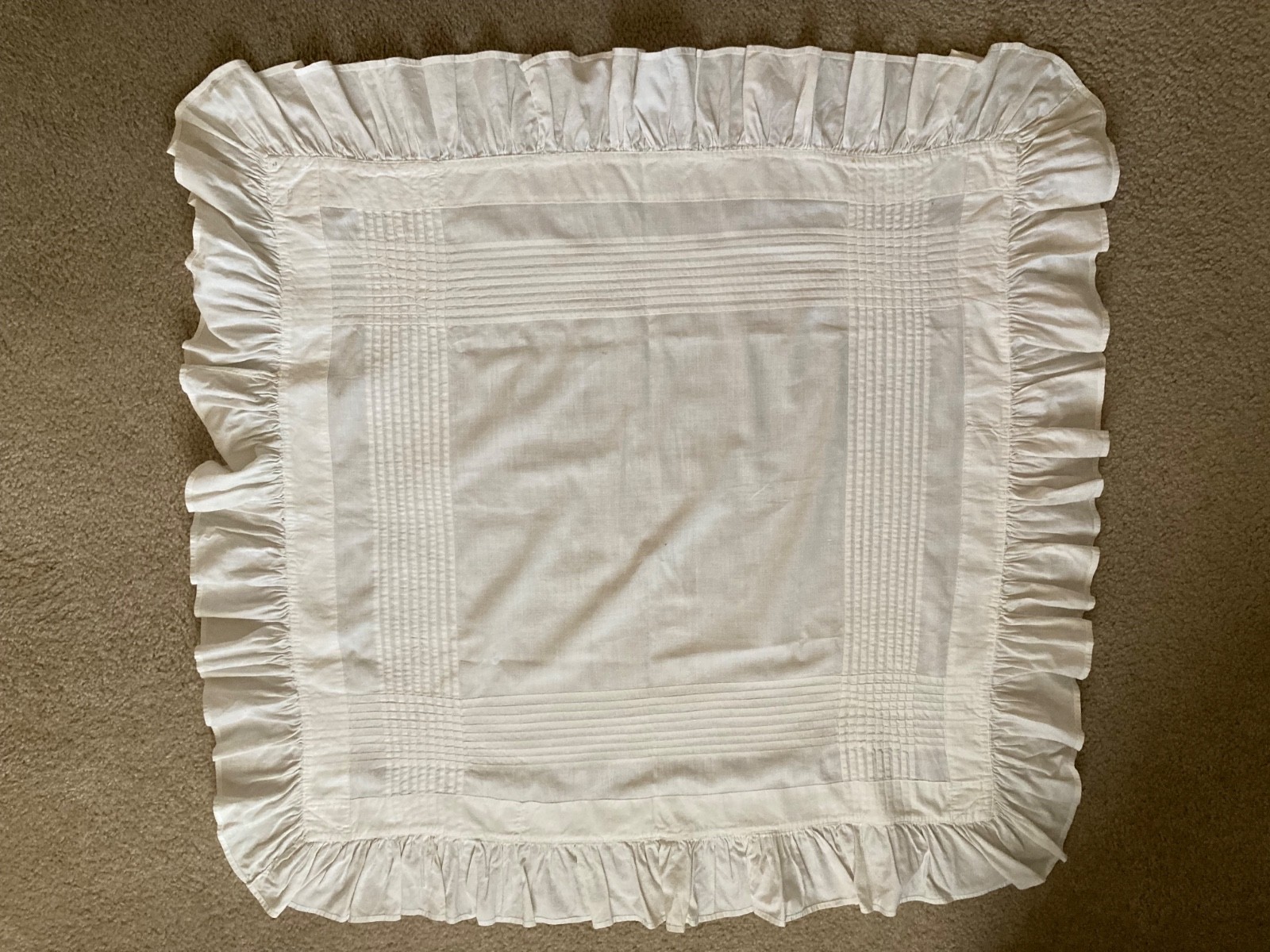 ANTQUE European Layover Flat Sham w/Narrow Tucking and Ruffled Edges - 26