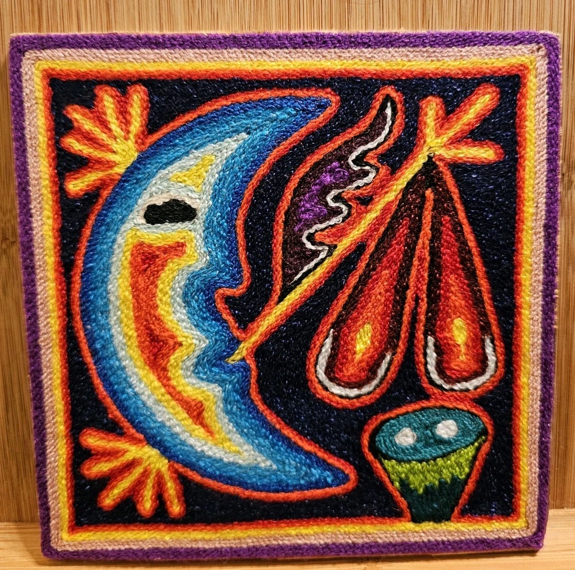 Small Huichol Decorative Art Blessing Yarn Painting 6\