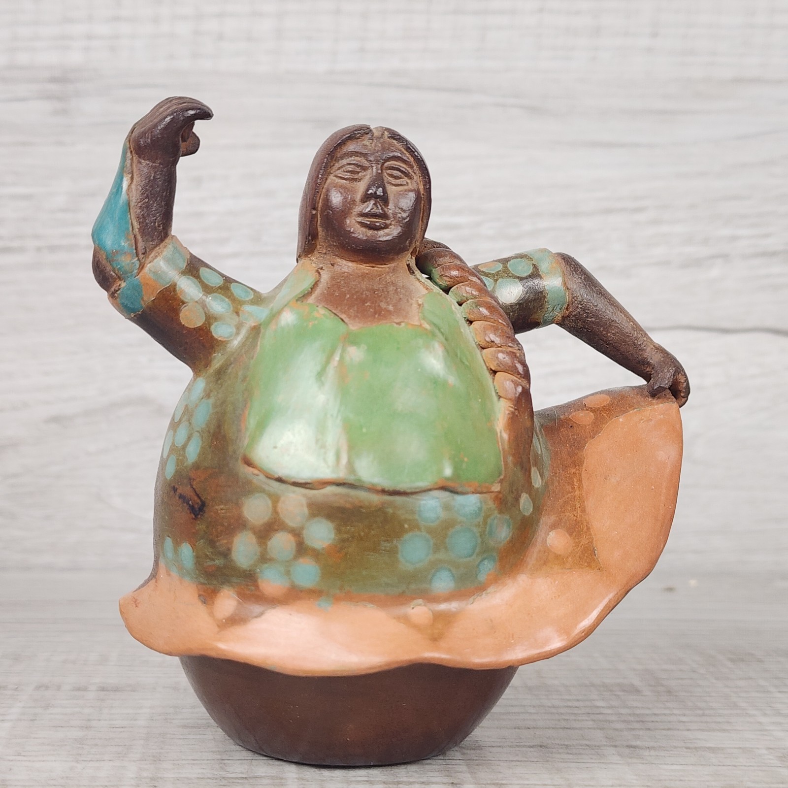 Peru Chulucanas Dancing Figure Folk Art Pottery Signed Jose Marcelo Prado 4”